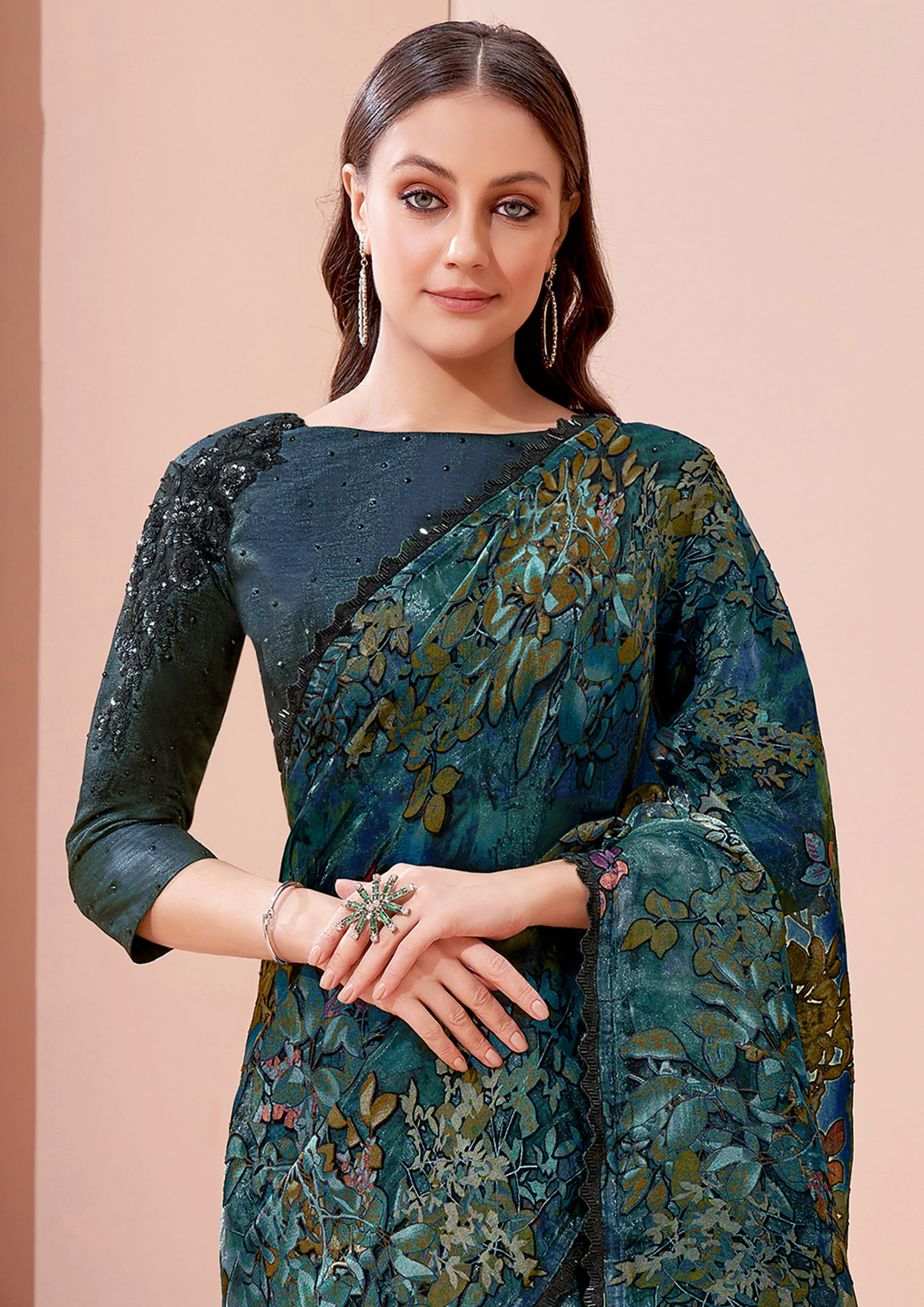 Deep Blue Embellished Premium Silk Saree - Image 2