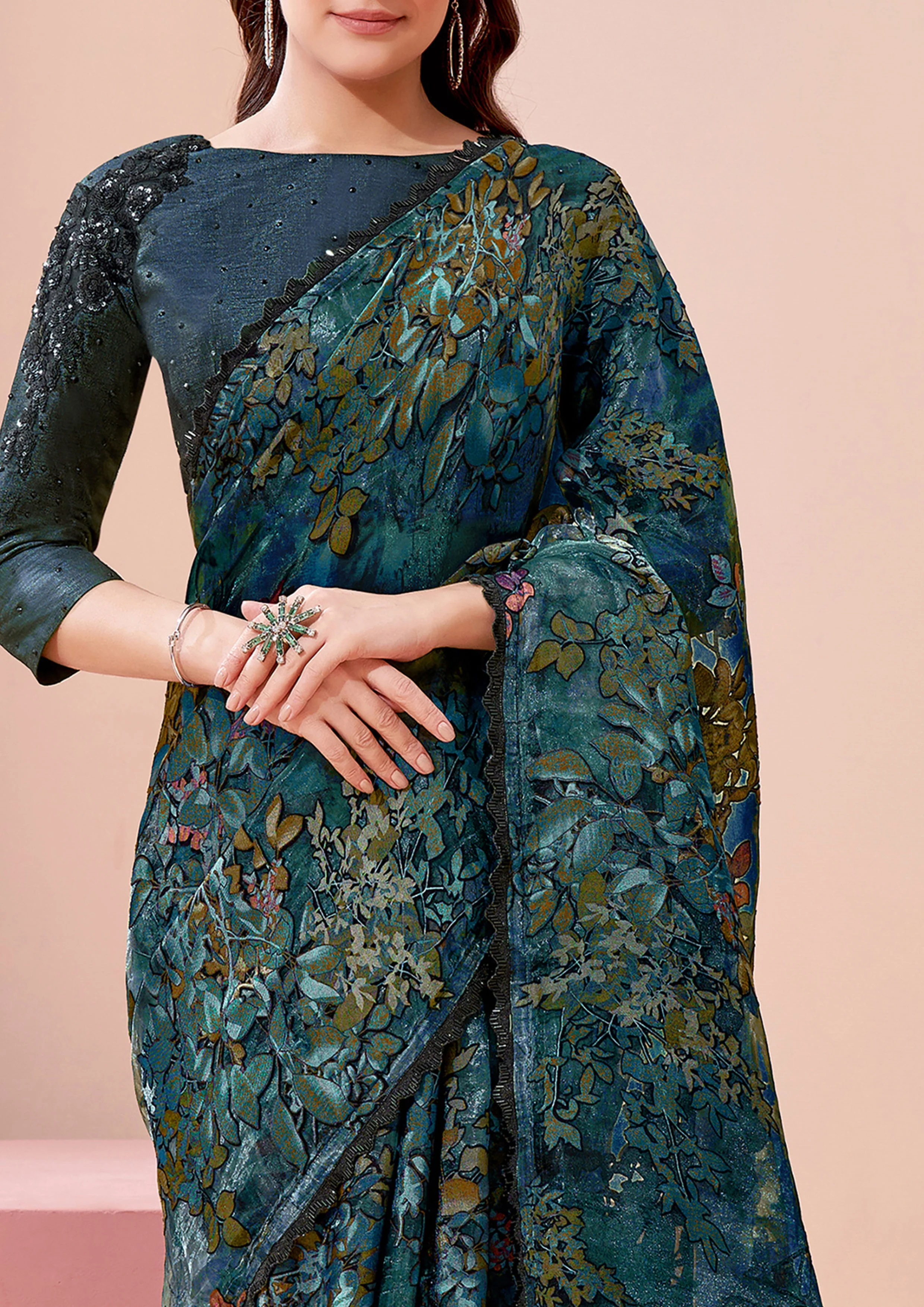 Deep Blue Embellished Premium Silk Saree - Image 4