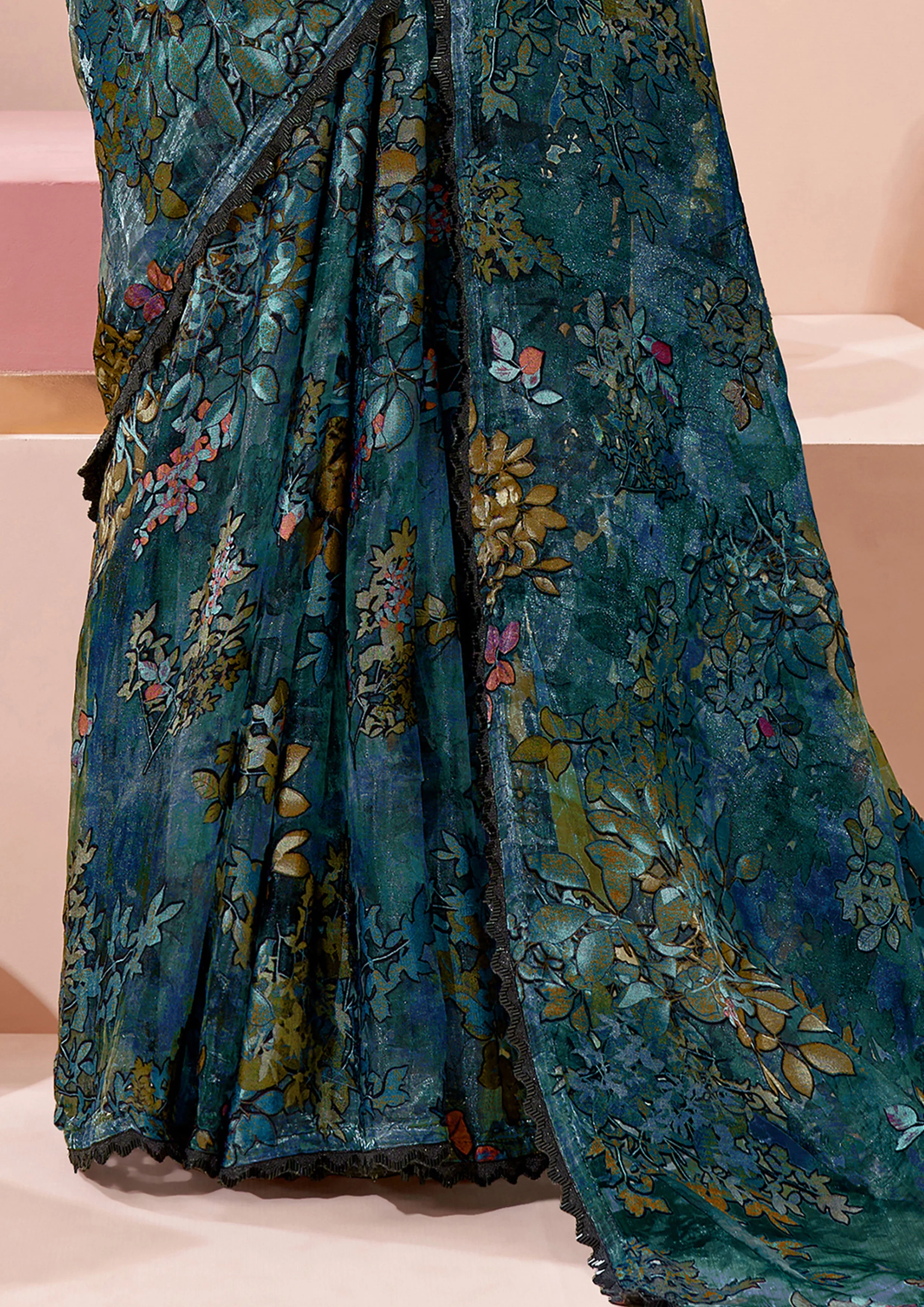 Deep Blue Embellished Premium Silk Saree - Image 5