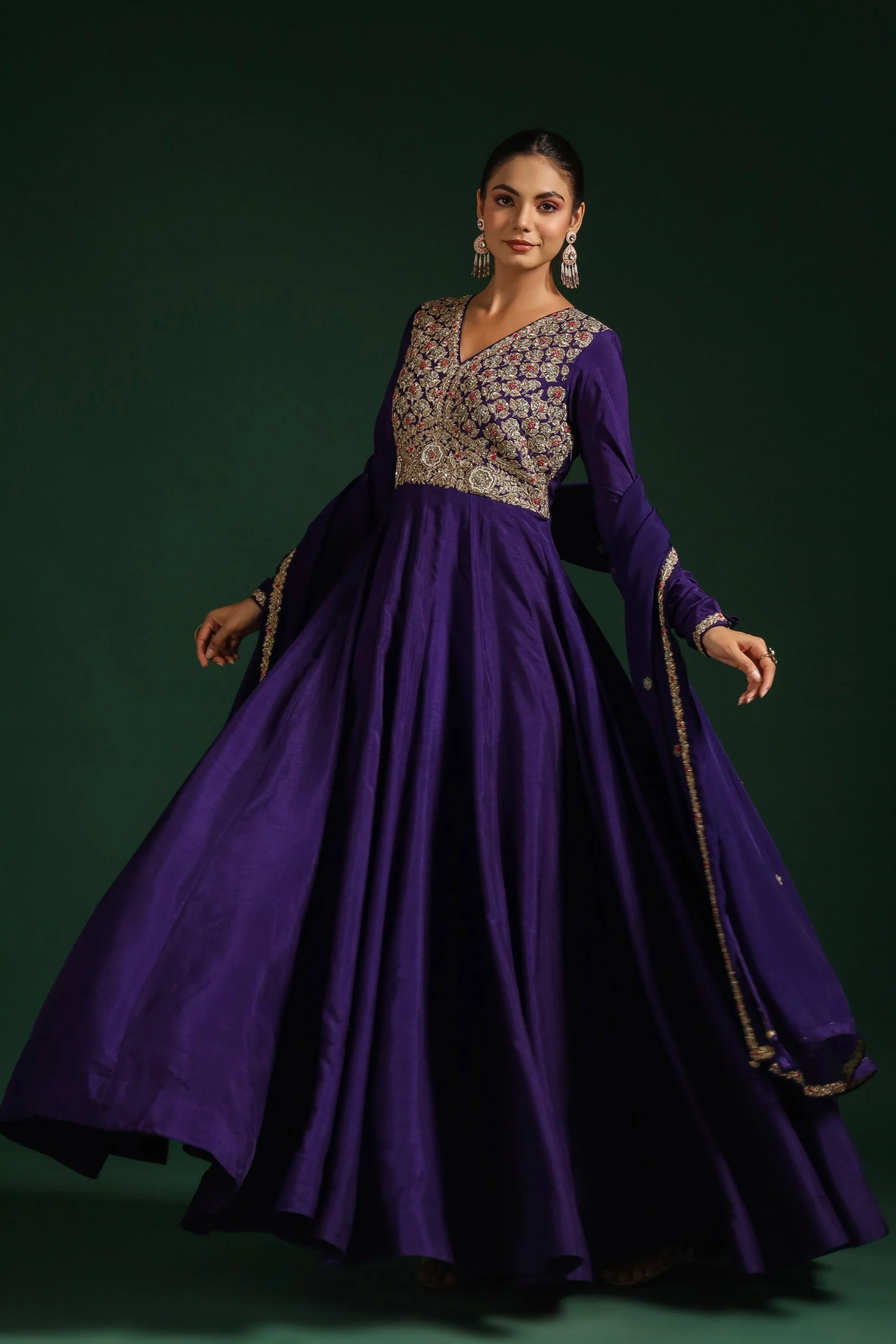 Blue Embellished Raw Silk Anarkali Set - Image 3