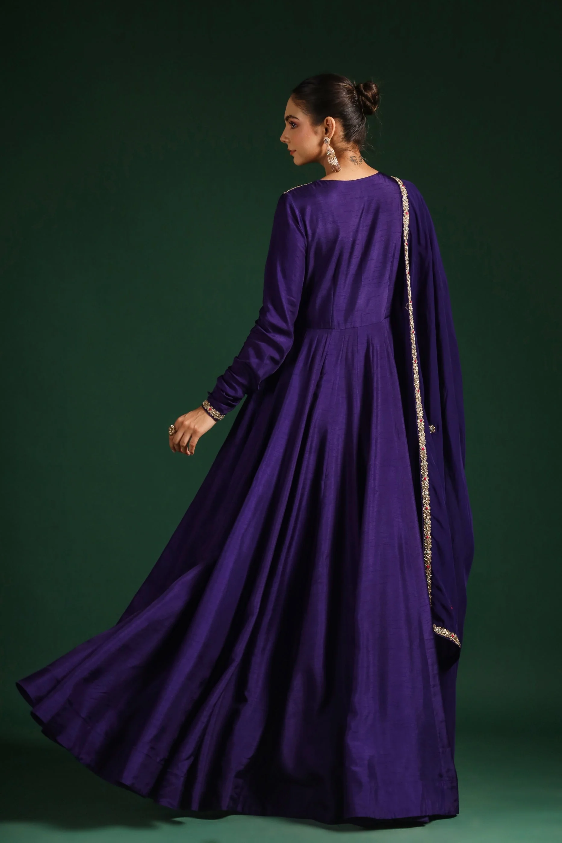 Blue Embellished Raw Silk Anarkali Set - Image 5