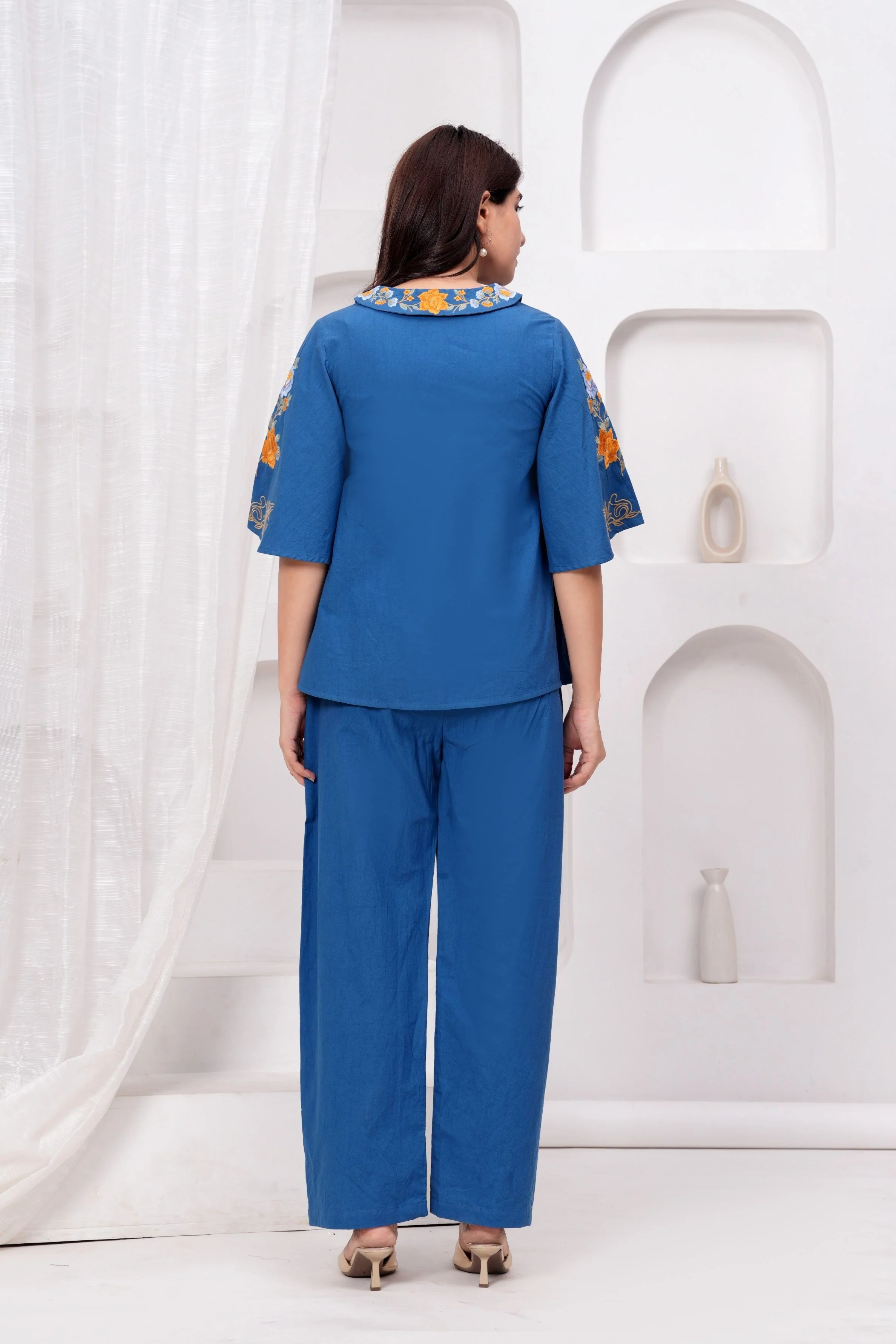 Blue Embroidered Premium Cotton Co-Ord Set - Image 5