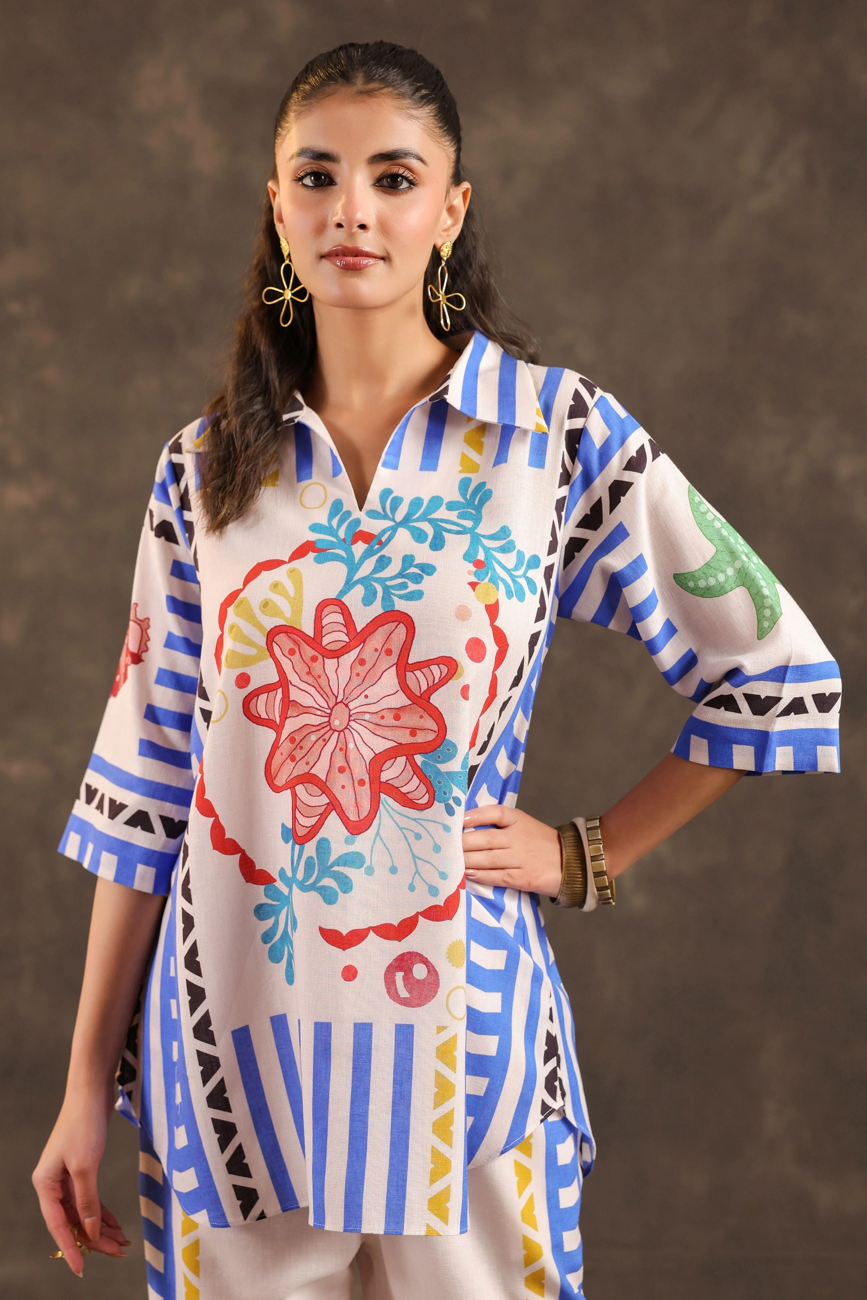 Blue Fiesta Printed Linen Co-Ord Set - Image 2