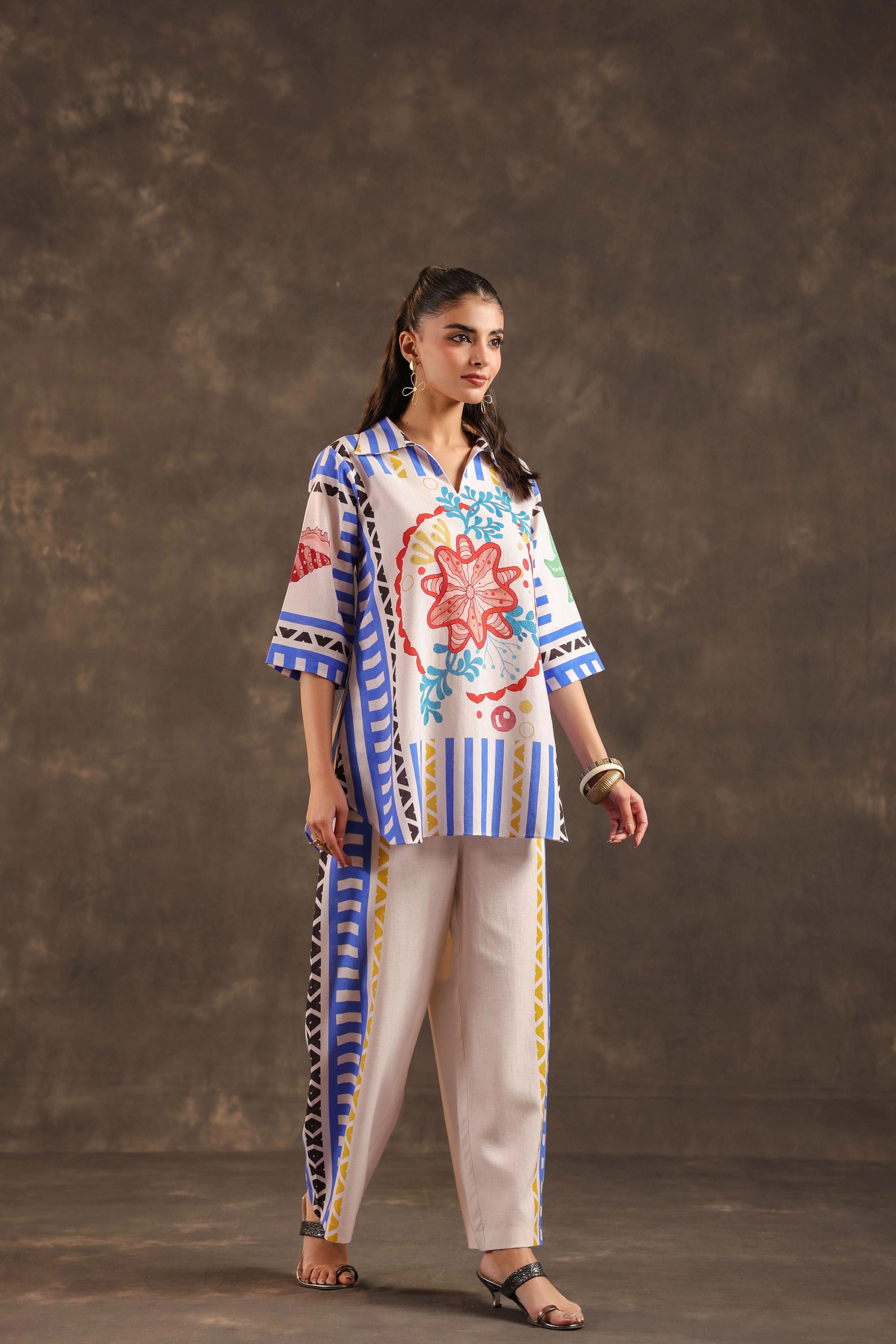 Blue Fiesta Printed Linen Co-Ord Set - Image 3