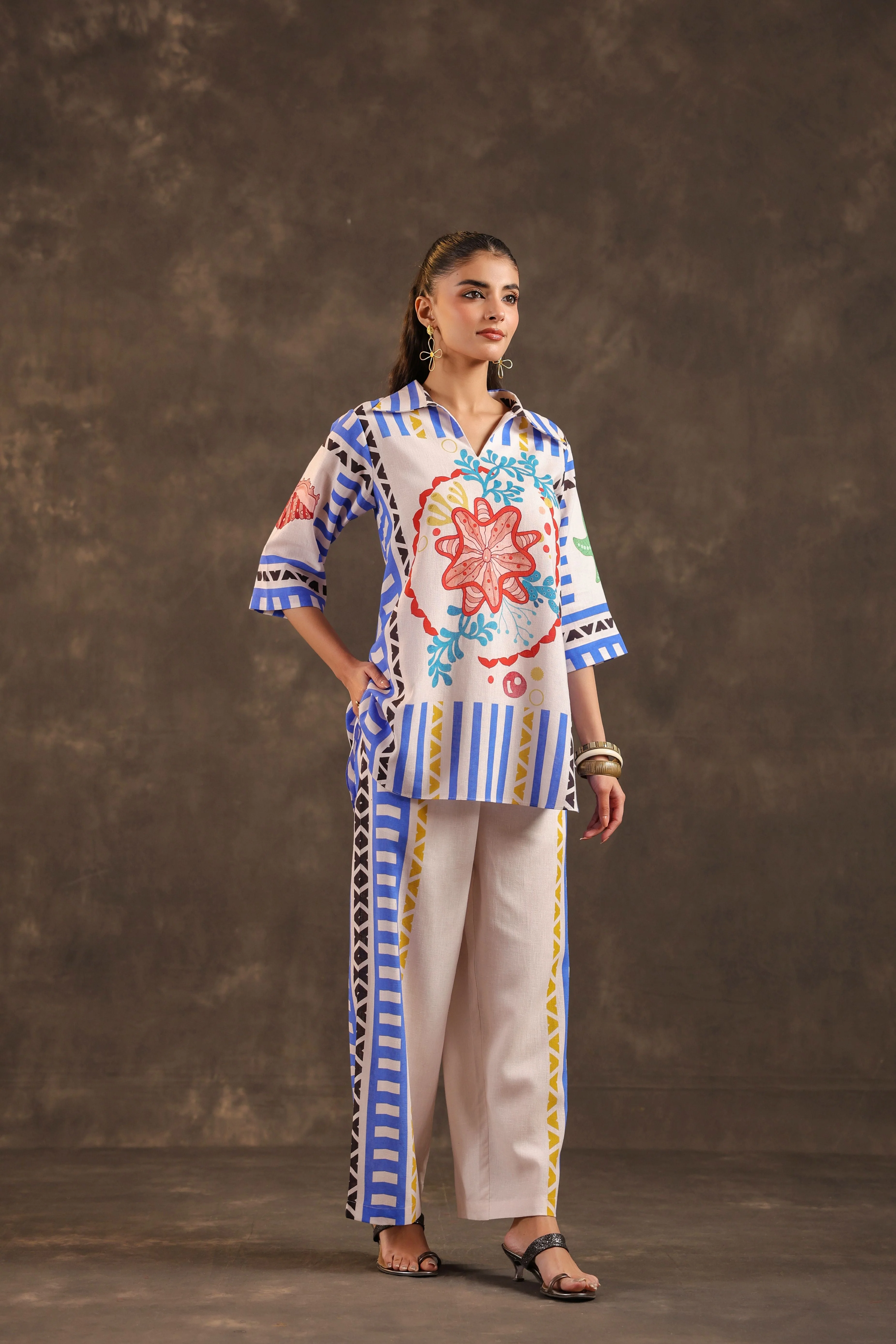 Blue Fiesta Printed Linen Co-Ord Set - Image 4