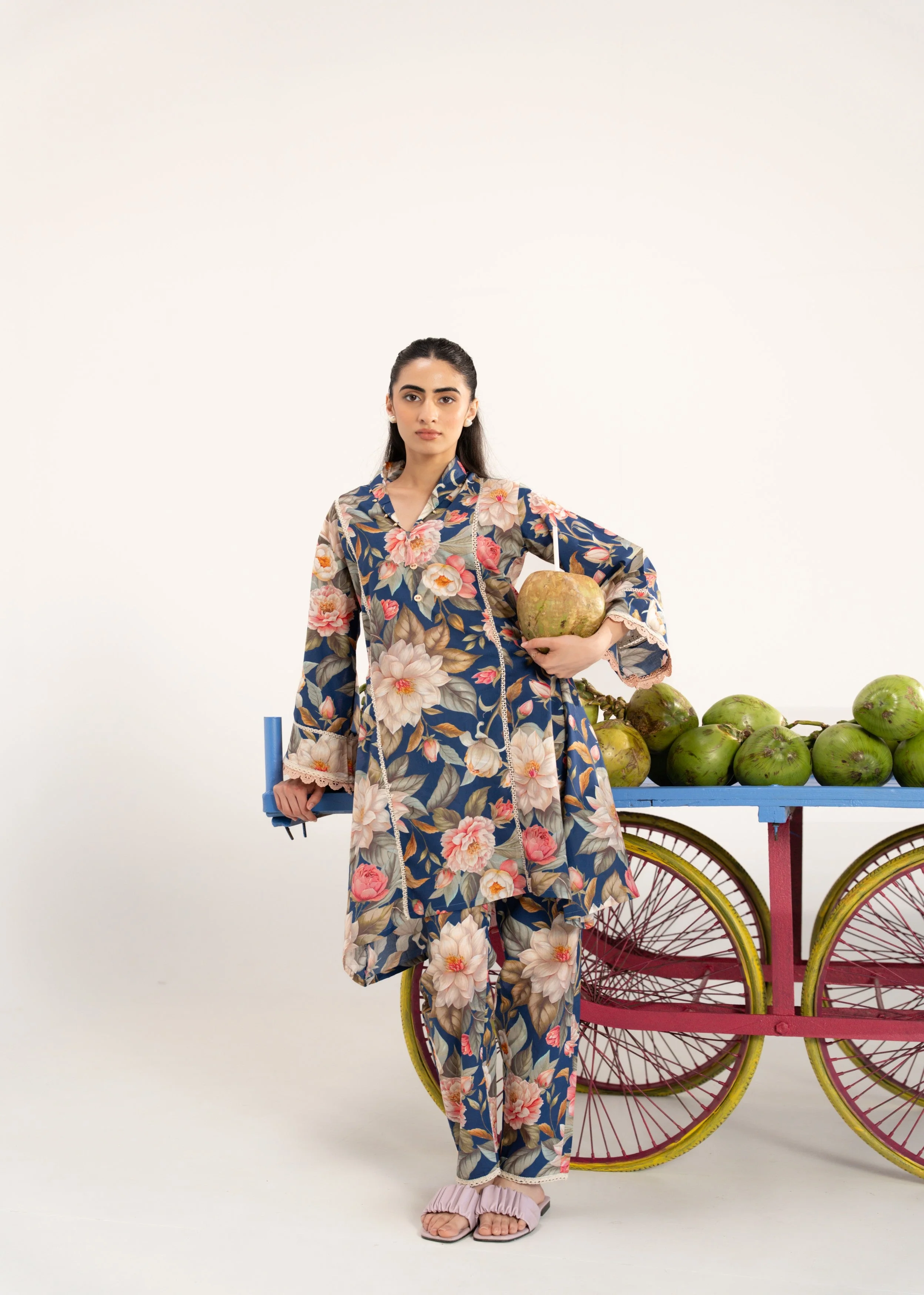 Indigo Blue Floral Printed Cotton Co-Ord Set - Image 2
