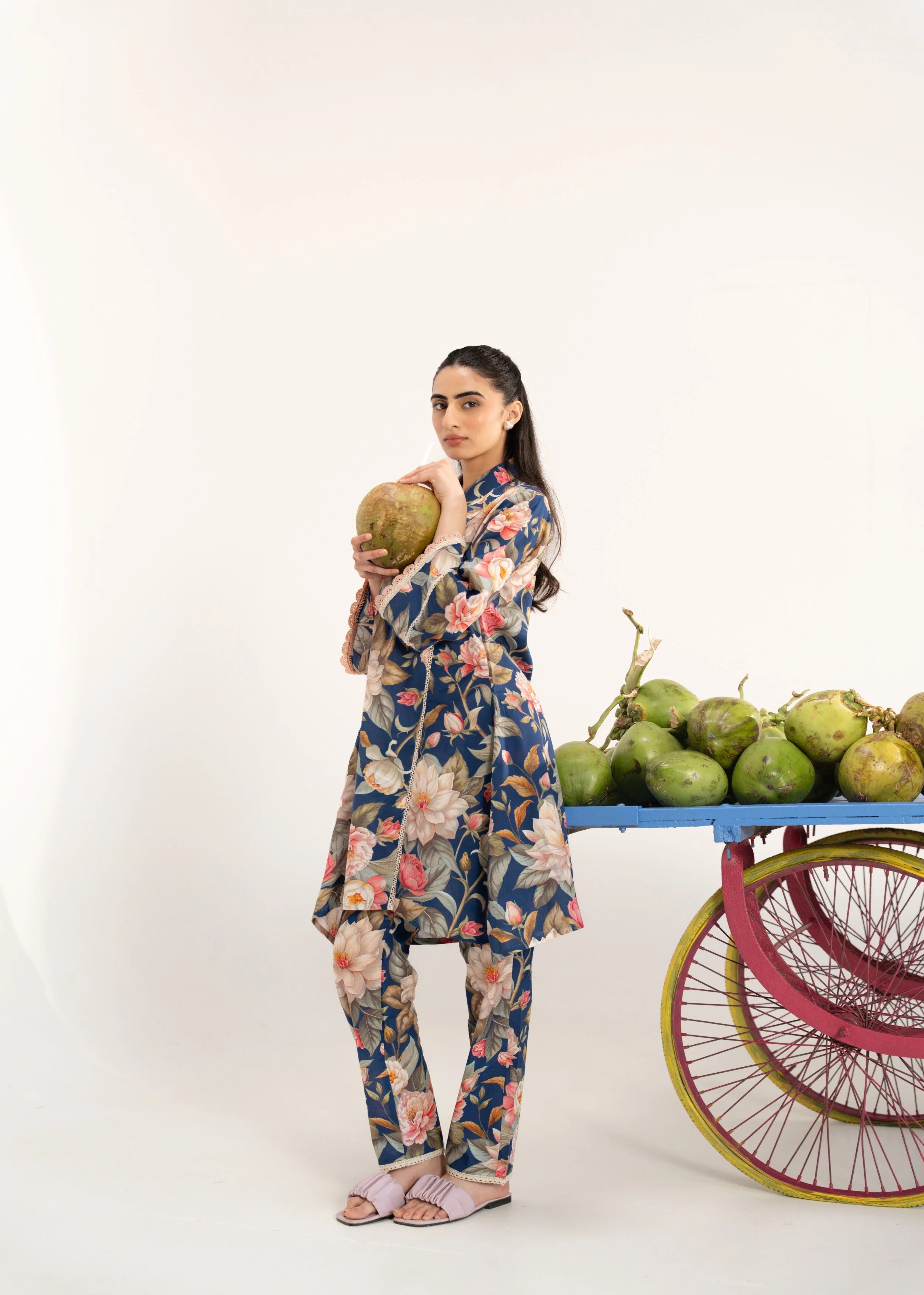Indigo Blue Floral Printed Cotton Co-Ord Set - Image 3