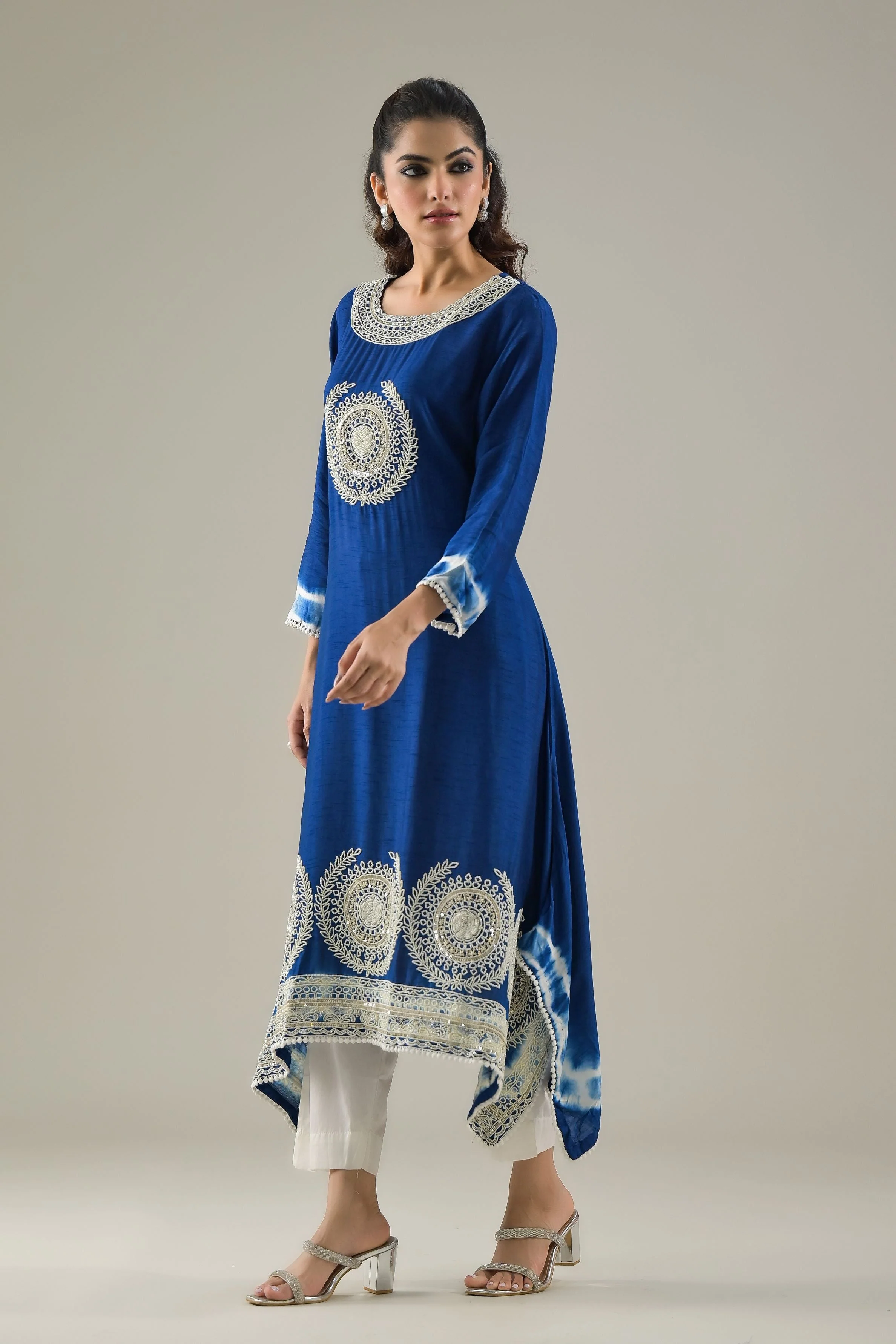 Blue Ombre-Dyed Raw Silk Kurta & Pants Set - Image 3