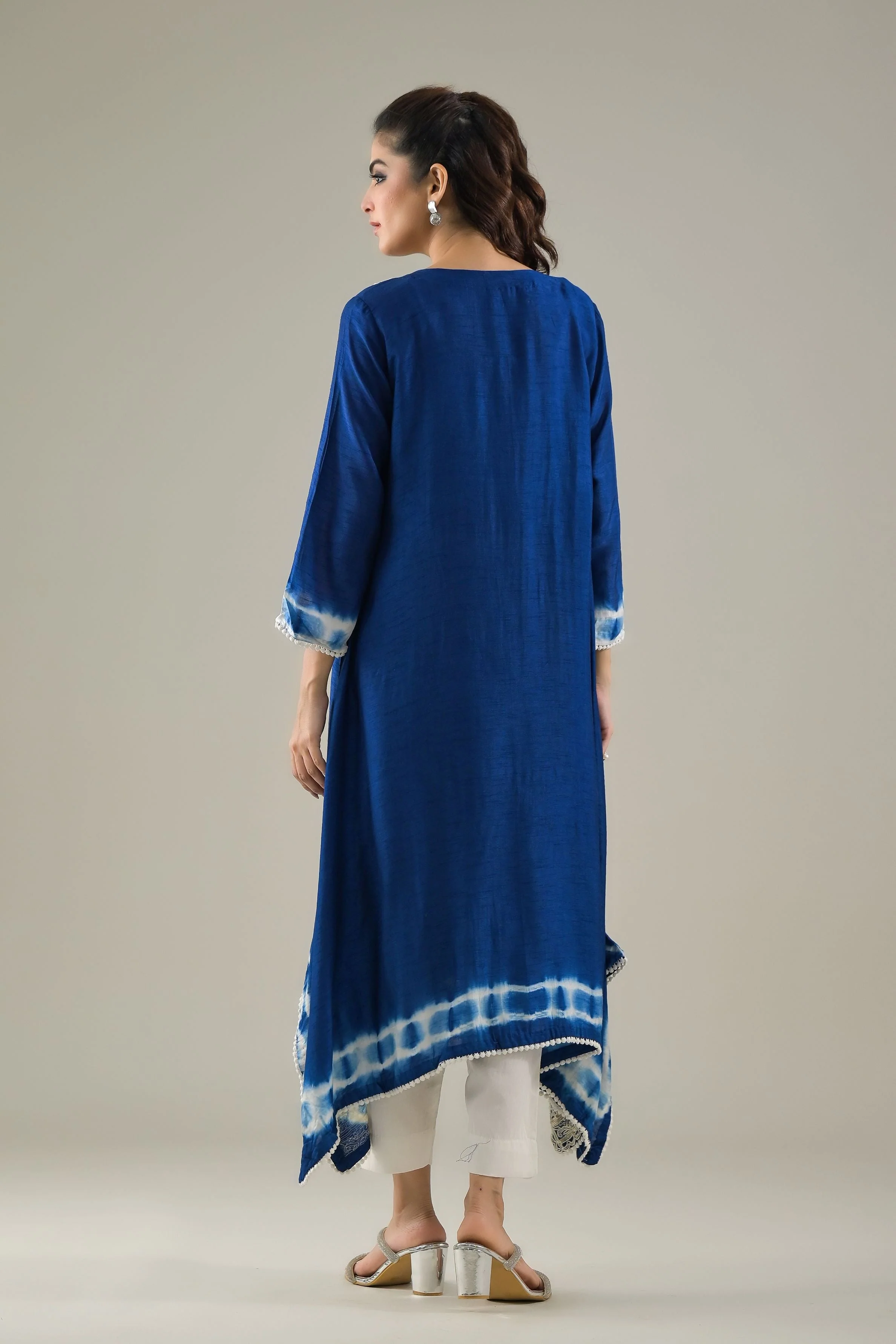 Blue Ombre-Dyed Raw Silk Kurta & Pants Set - Image 5
