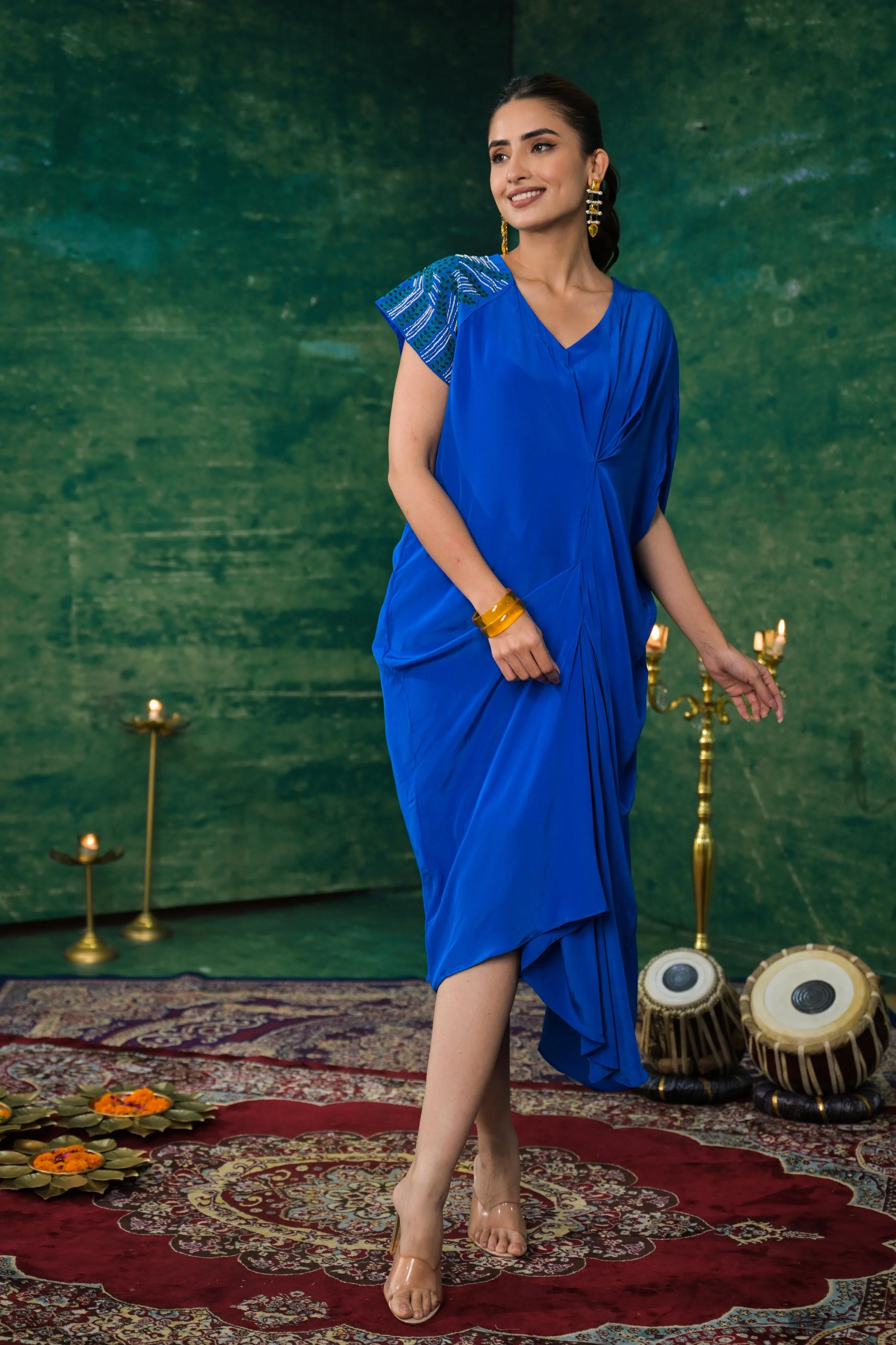 Blue Premium Silk Draped Dress - Image 3