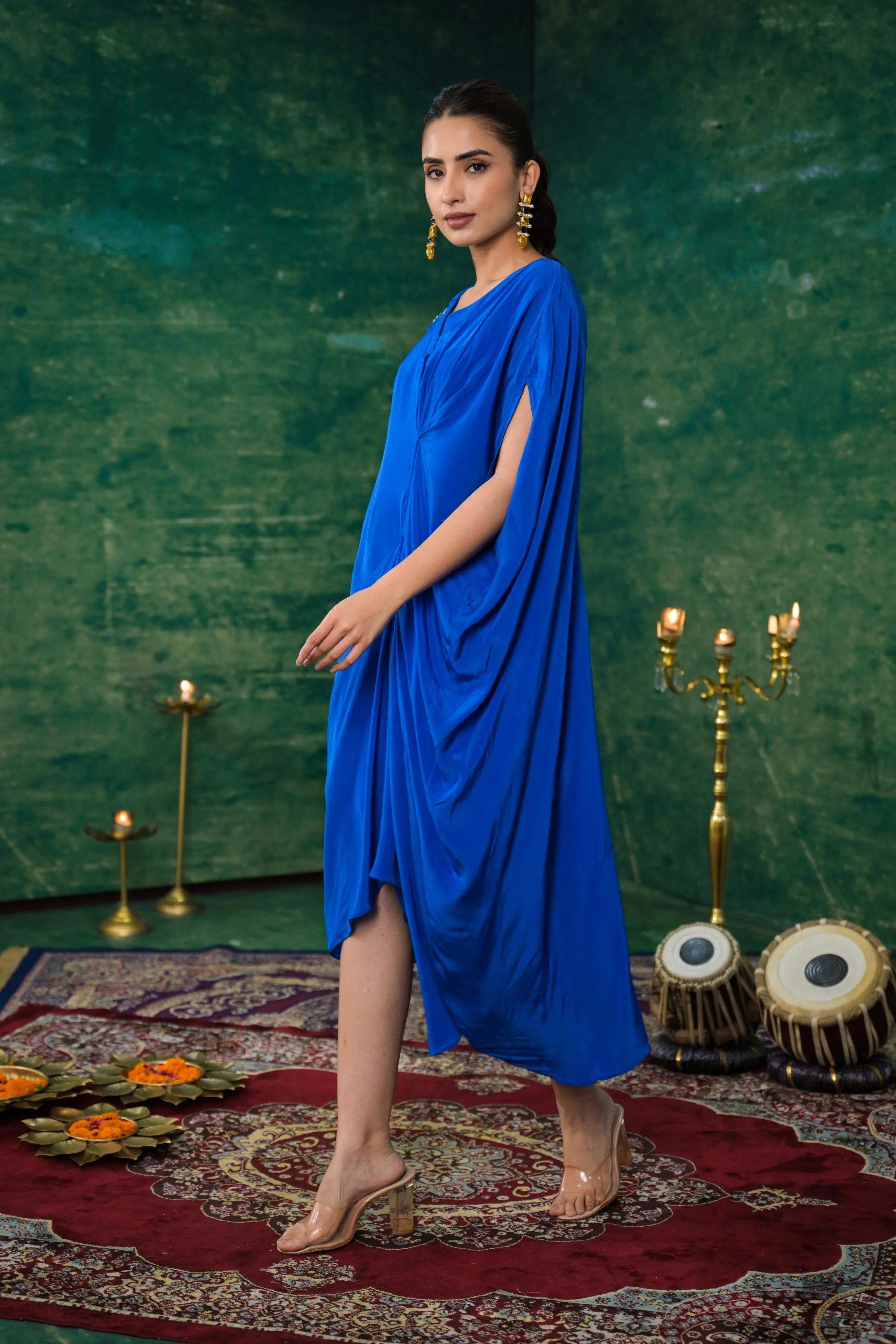 Blue Premium Silk Draped Dress - Image 4