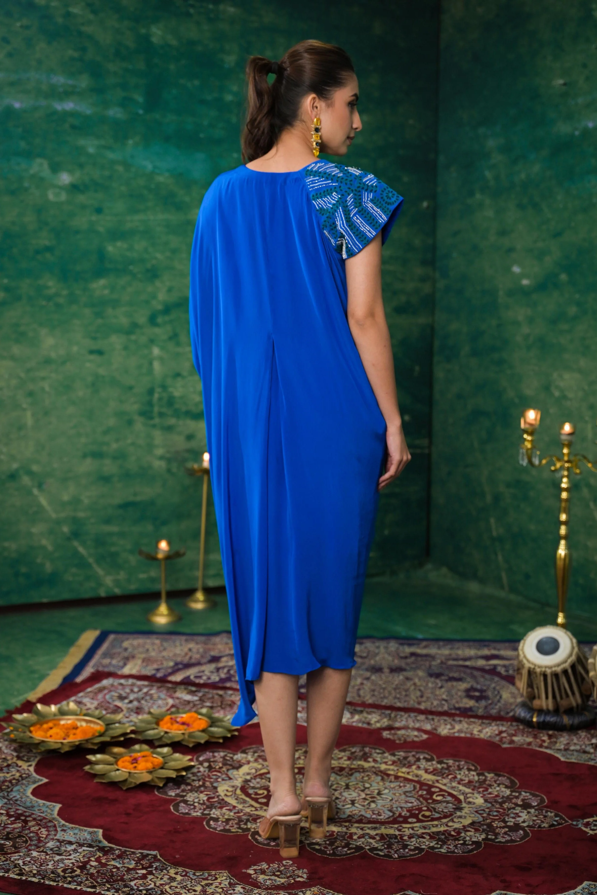 Blue Premium Silk Draped Dress - Image 5