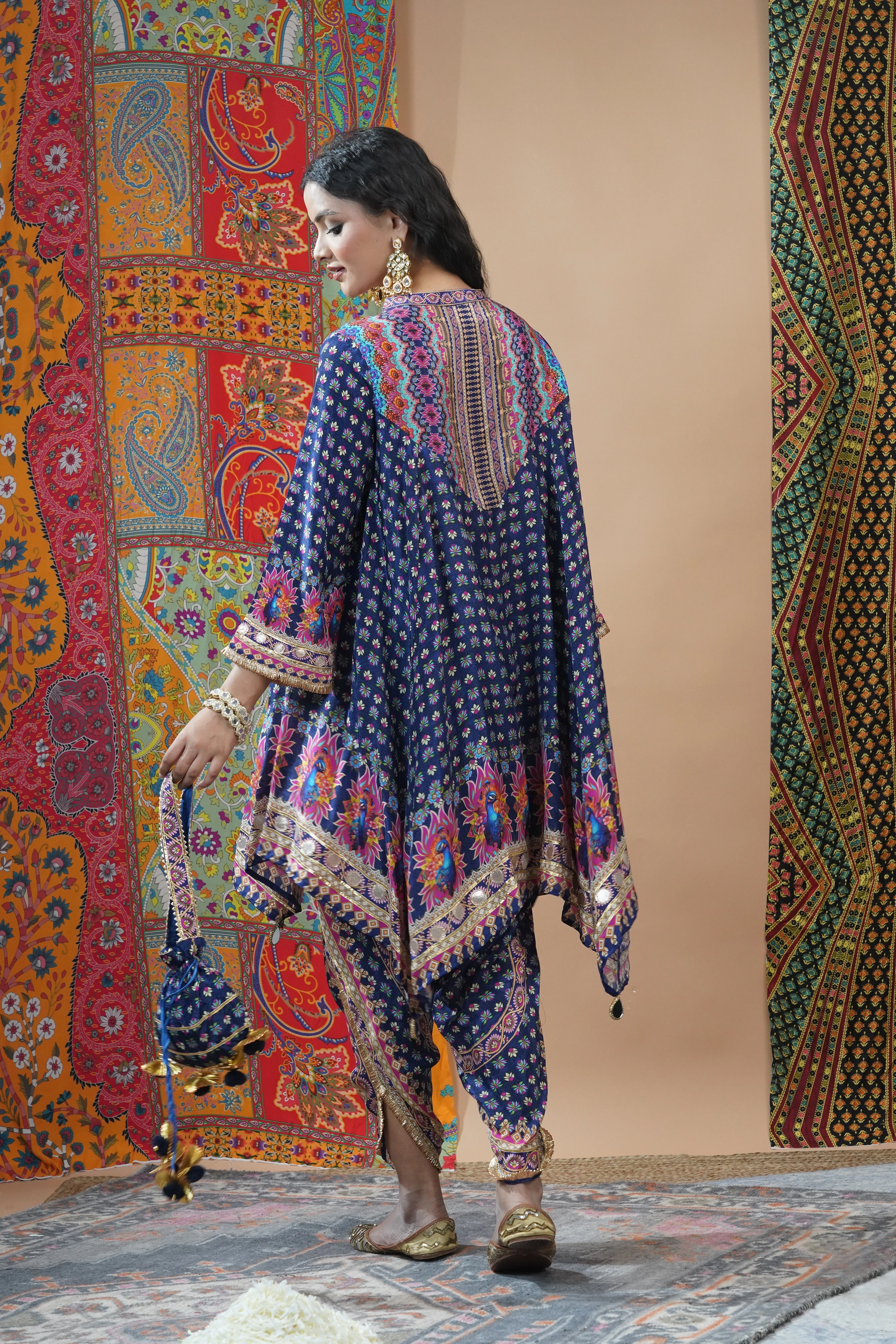 Blue Ethnic Printed Crepe Silk Dhoti Set - Image 5