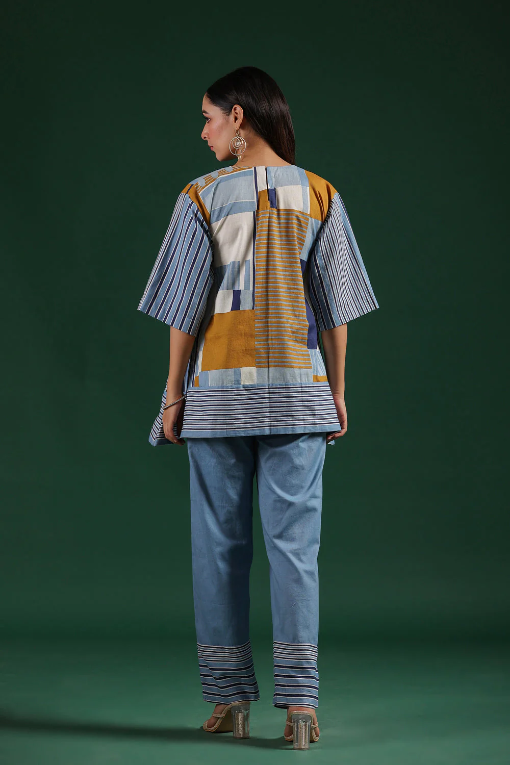 Blue Striped French Cotton Appliqued Co-Ord Set - Image 5