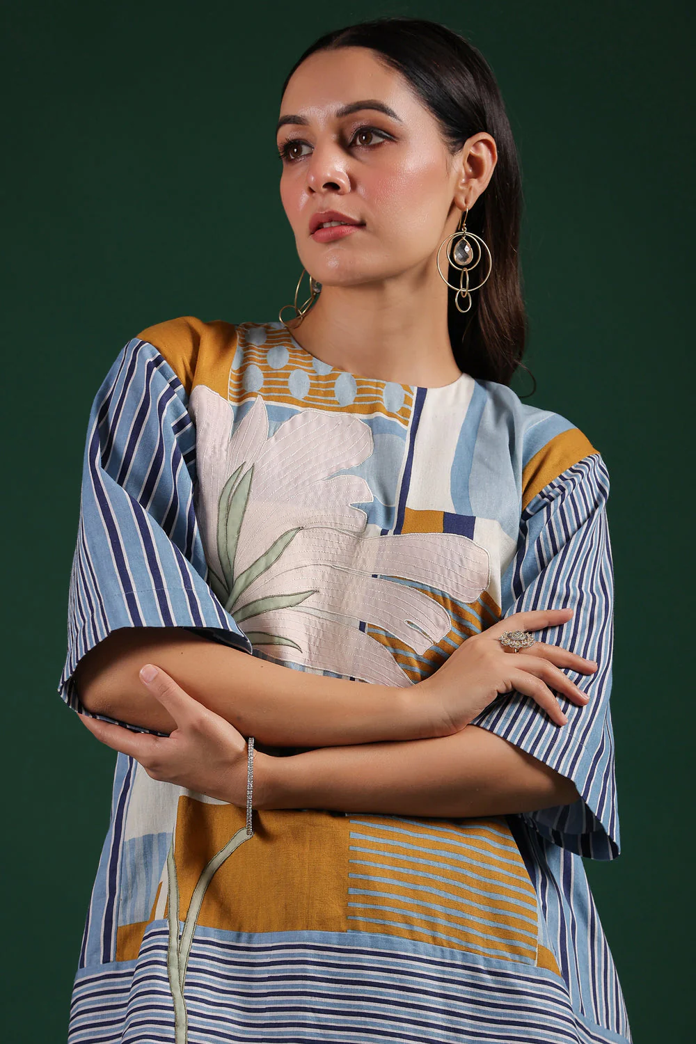 Blue Striped French Cotton Appliqued Co-Ord Set - Image 7
