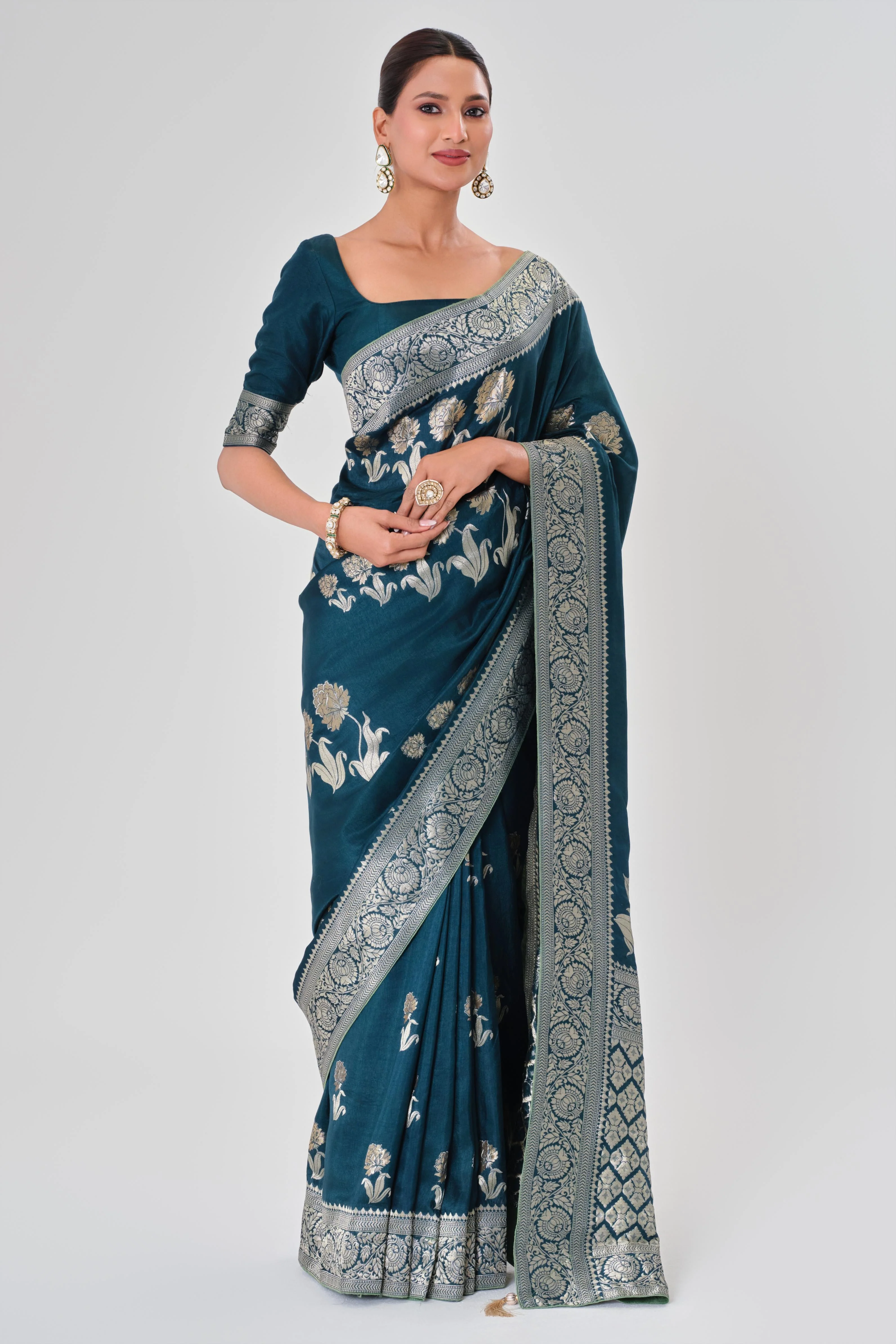 Blue Zari Woven Dola Silk Saree - Image 2