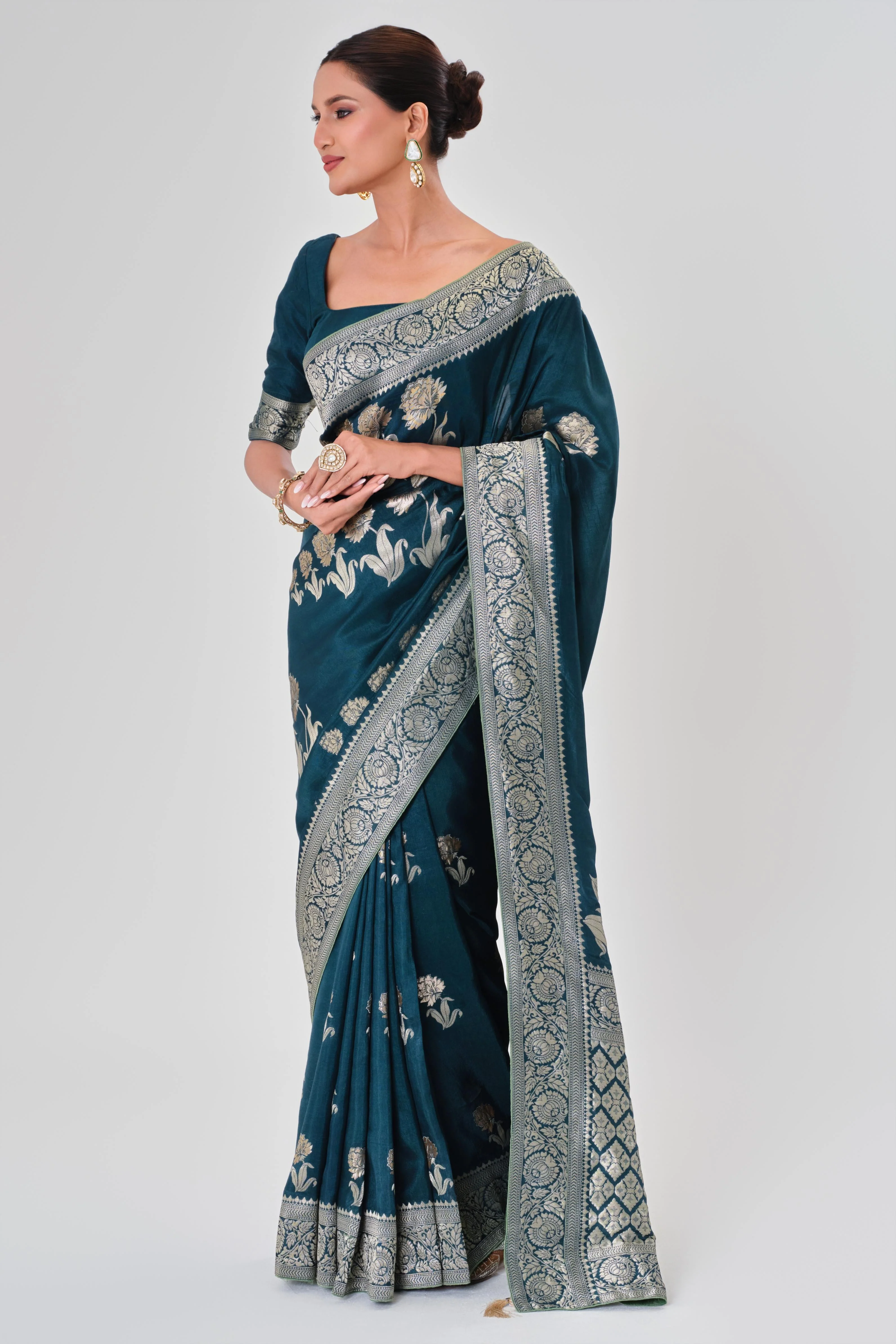 Blue Zari Woven Dola Silk Saree - Image 4