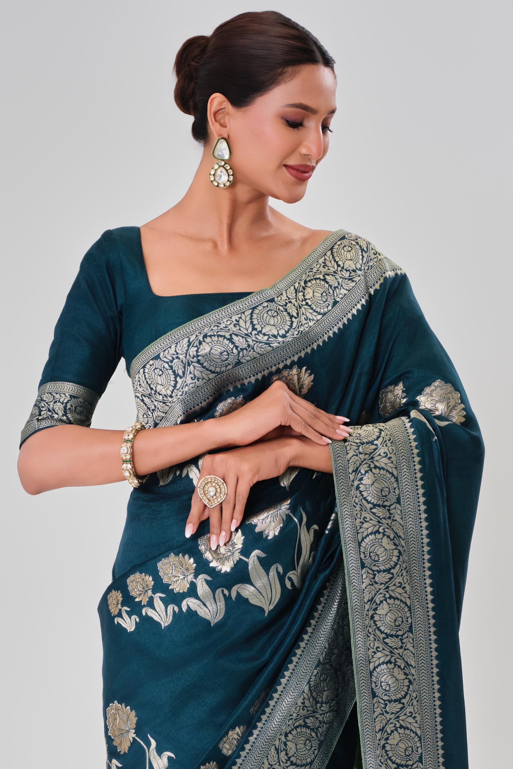 Blue Zari Woven Dola Silk Saree - Image 6