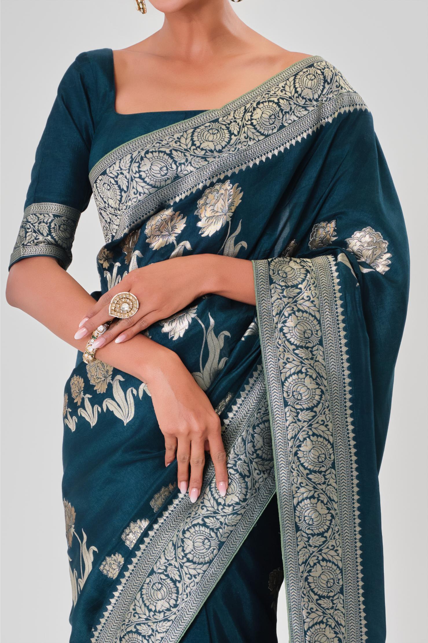 Blue Zari Woven Dola Silk Saree - Image 7