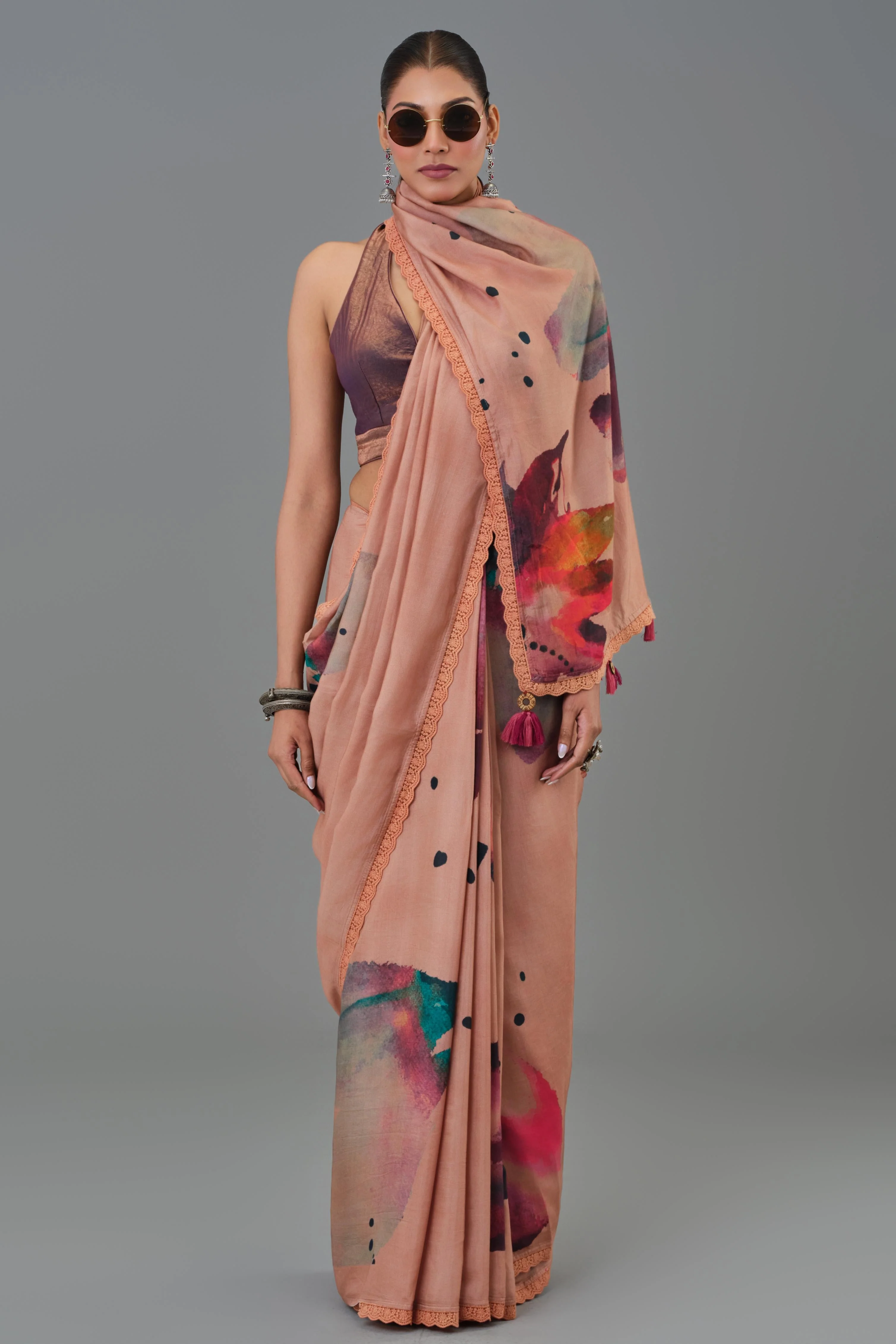Blush Beige Abstract Art Saree - Image 3