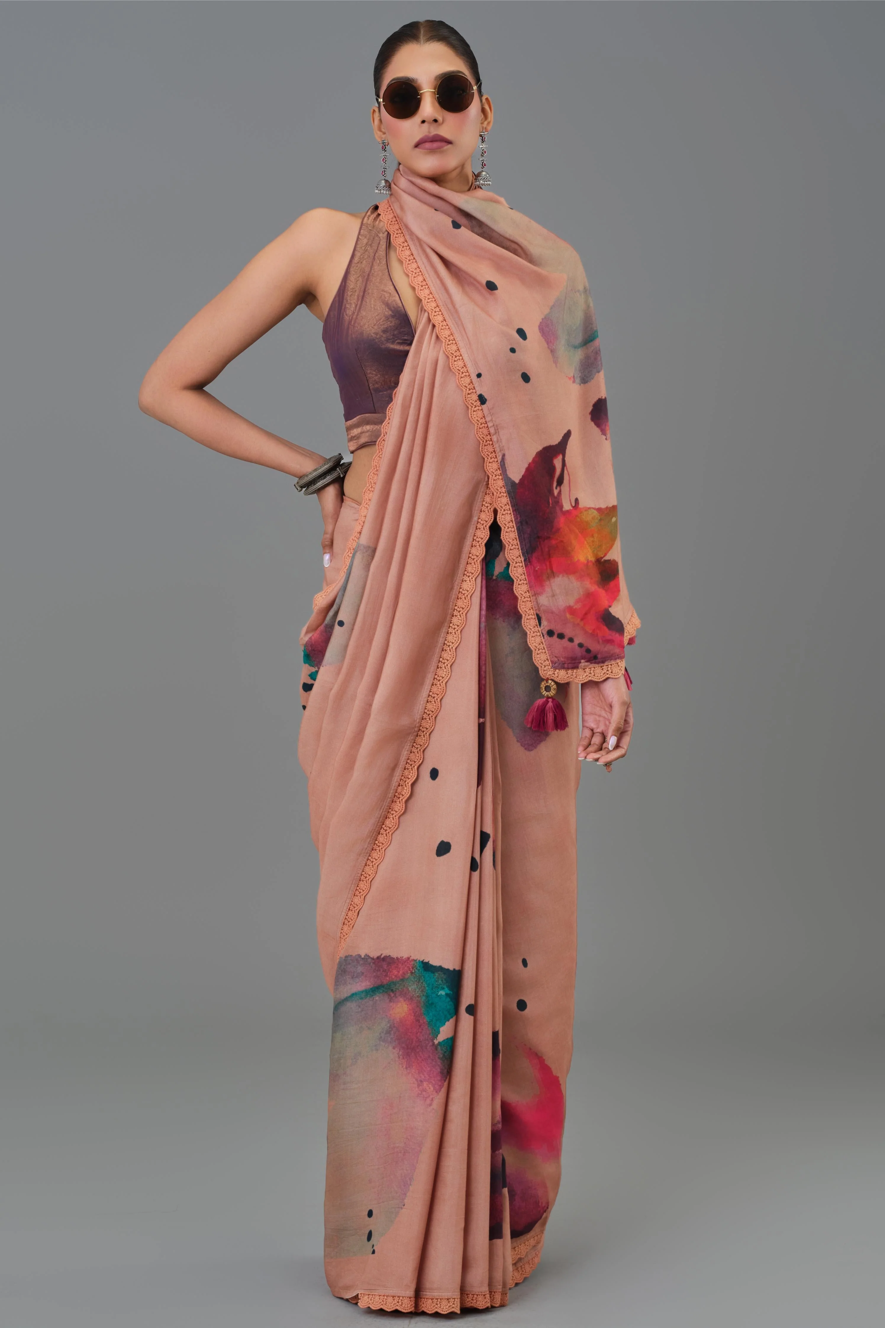 Blush Beige Abstract Art Saree - Image 4