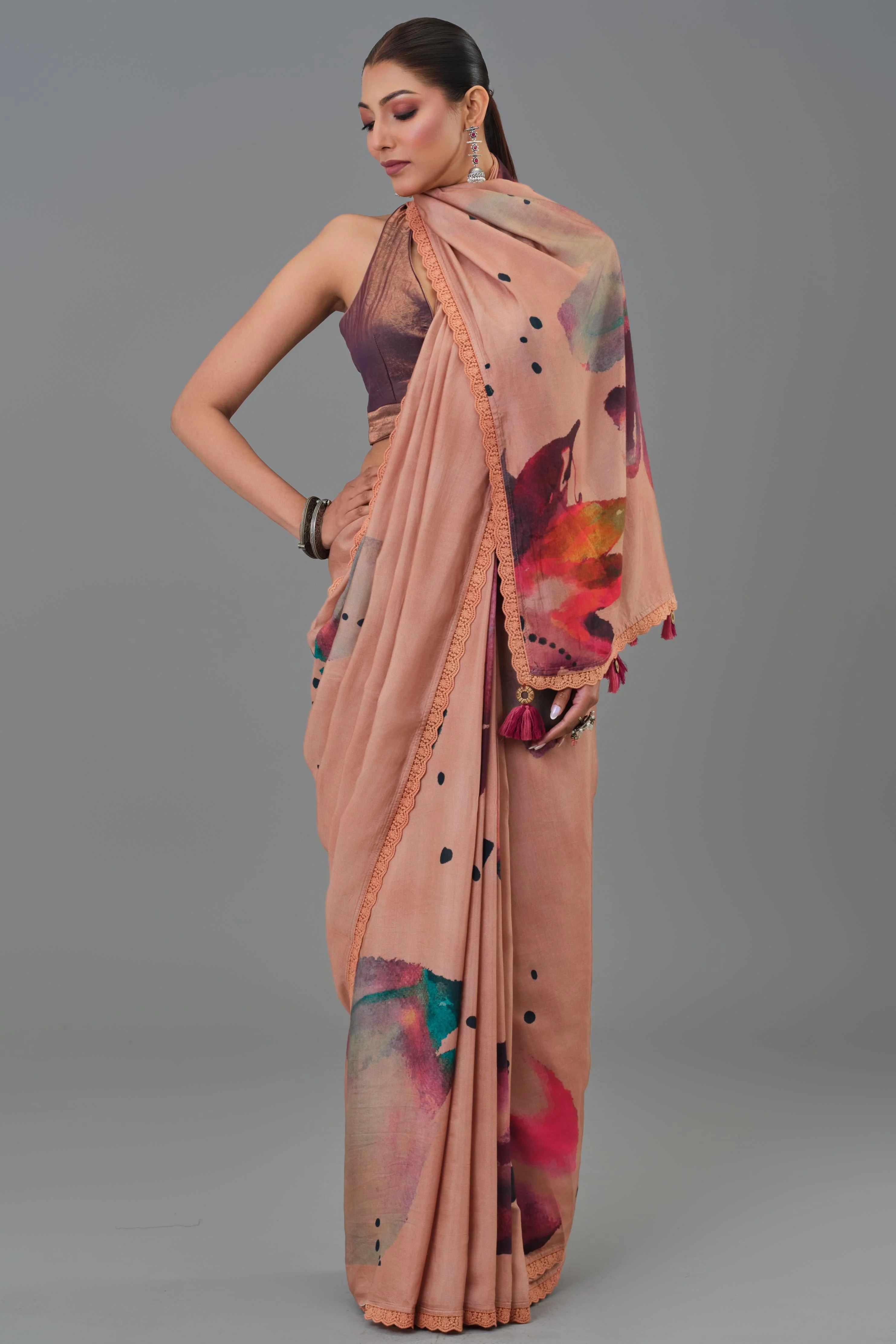 Blush Beige Abstract Art Saree - Image 5