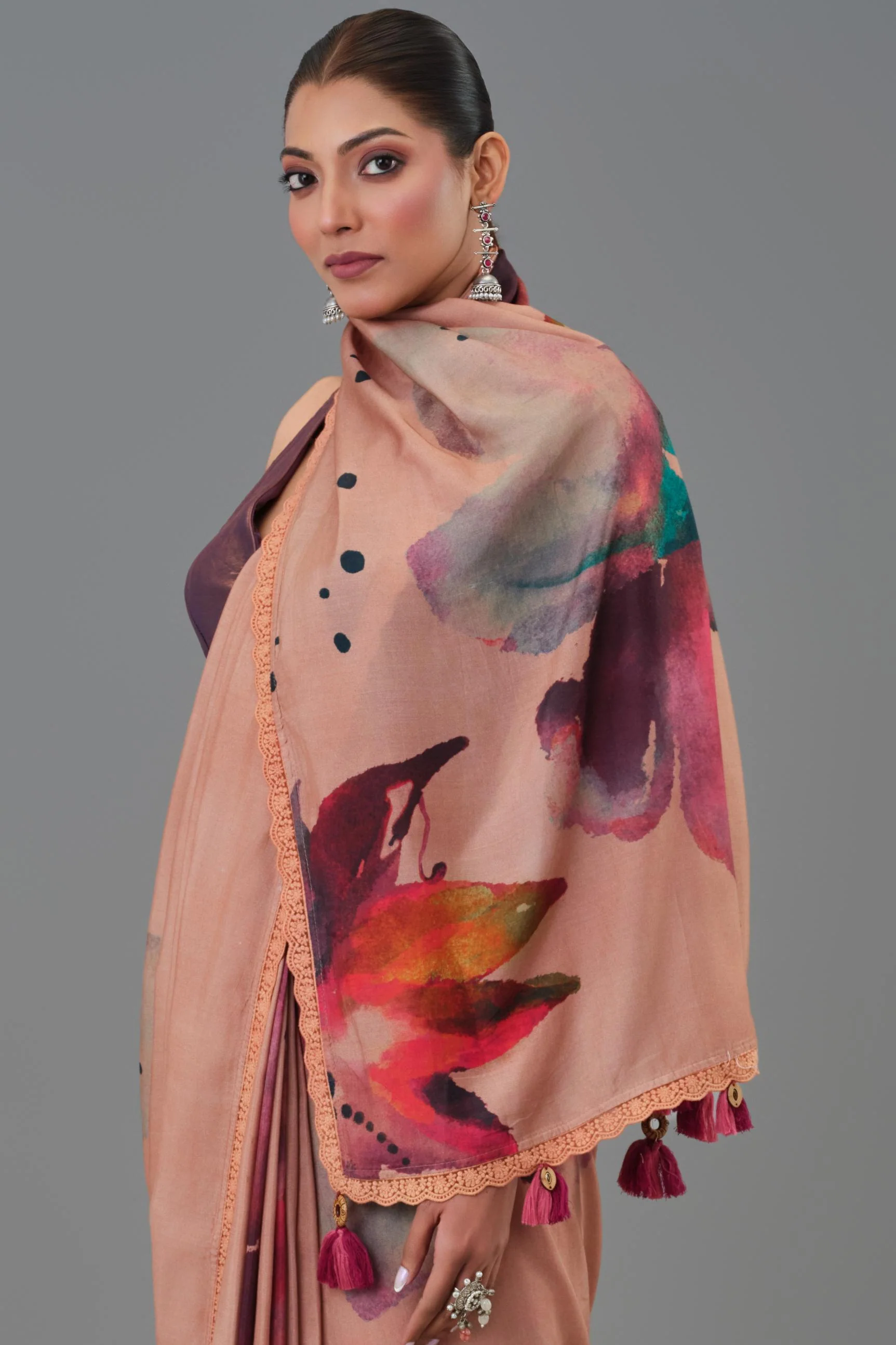 Blush Beige Abstract Art Saree - Image 7