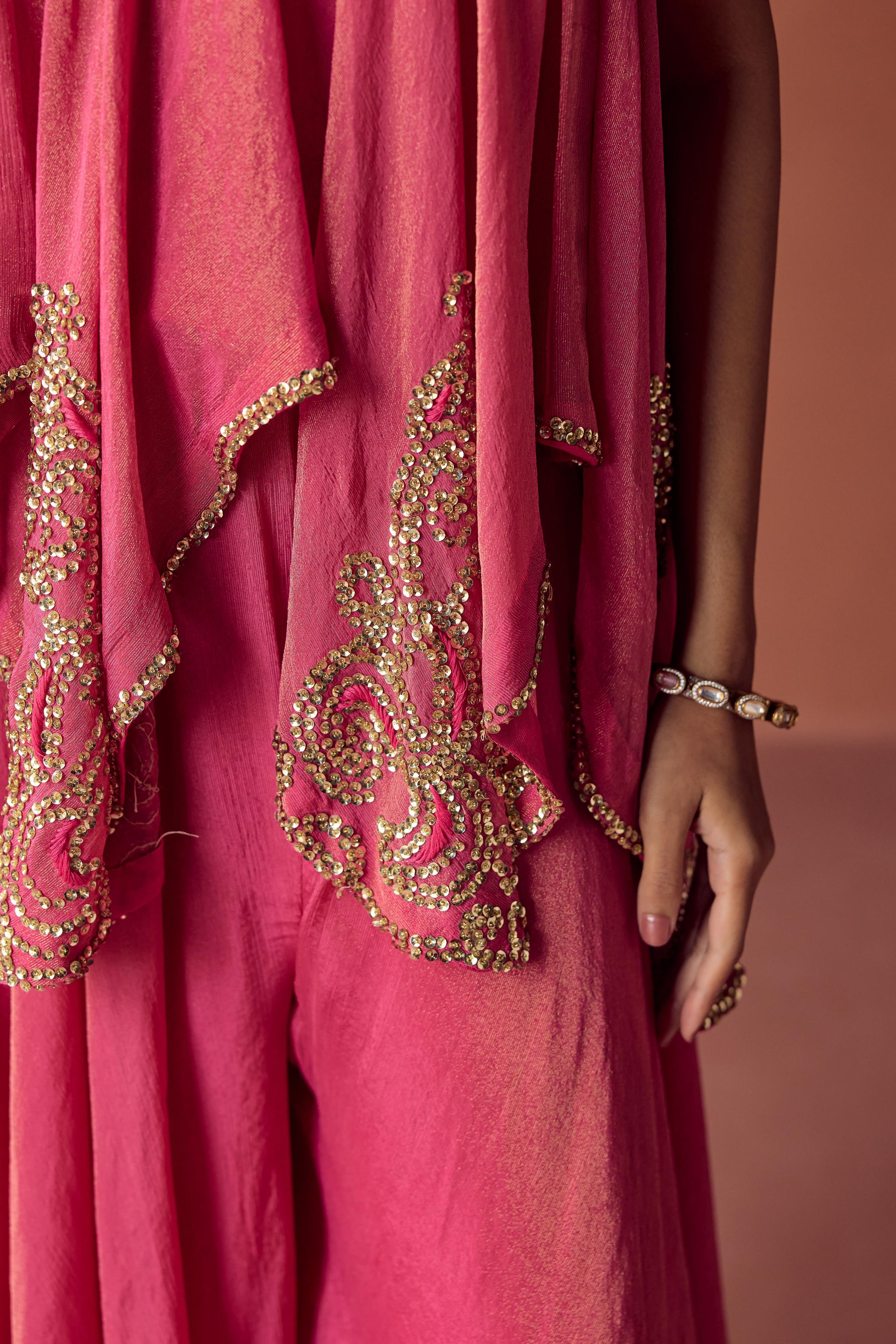 Blush Glimmer Embellished Shimmer Tissue Silk Tunic Set - Image 3