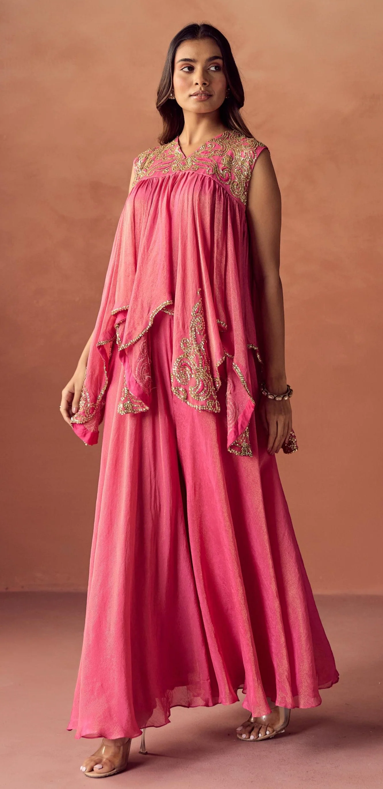 Blush Glimmer Embellished Shimmer Tissue Silk Tunic Set - Image 5
