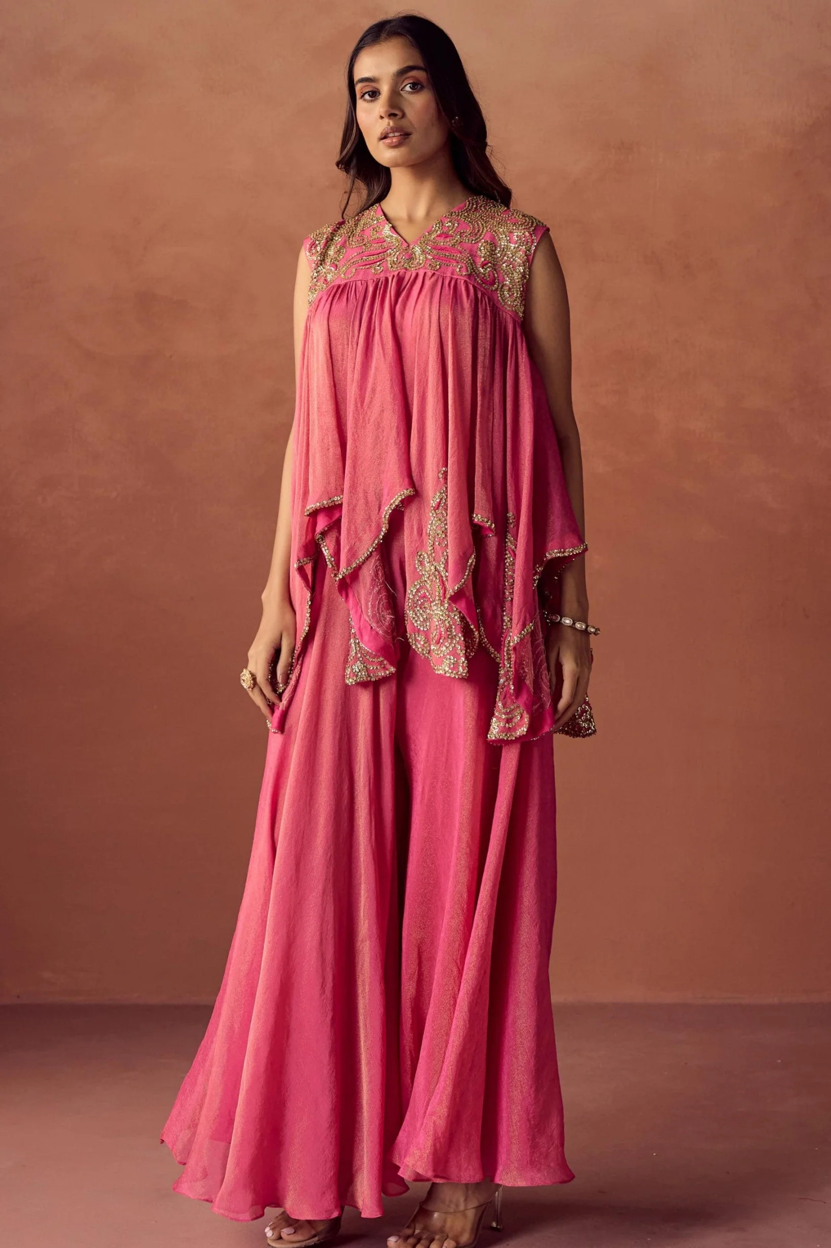 Blush Glimmer Embellished Shimmer Tissue Silk Tunic Set - Image 6