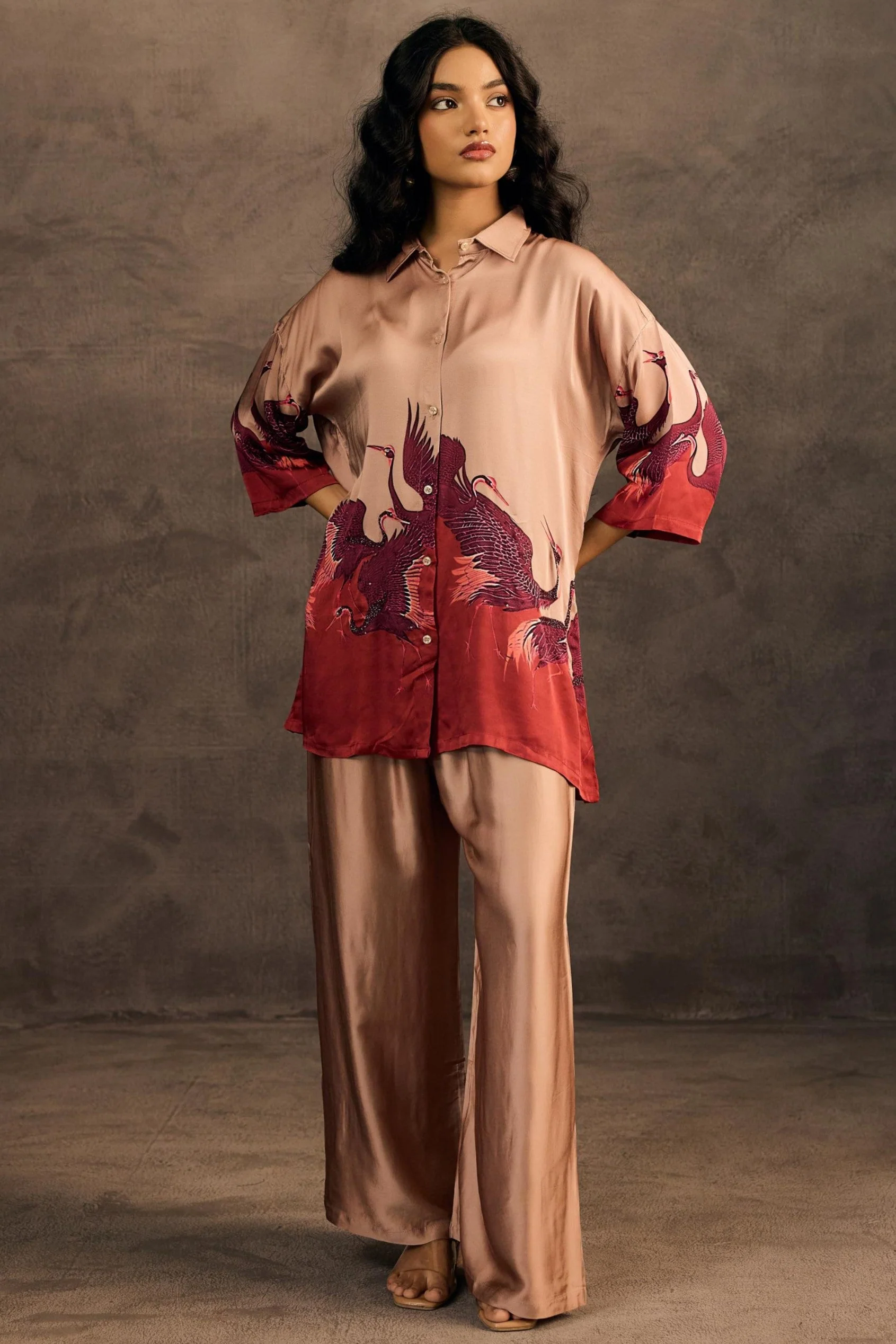 Blush Gold Embellished Satin Silk Co-Ord Set - Image 3