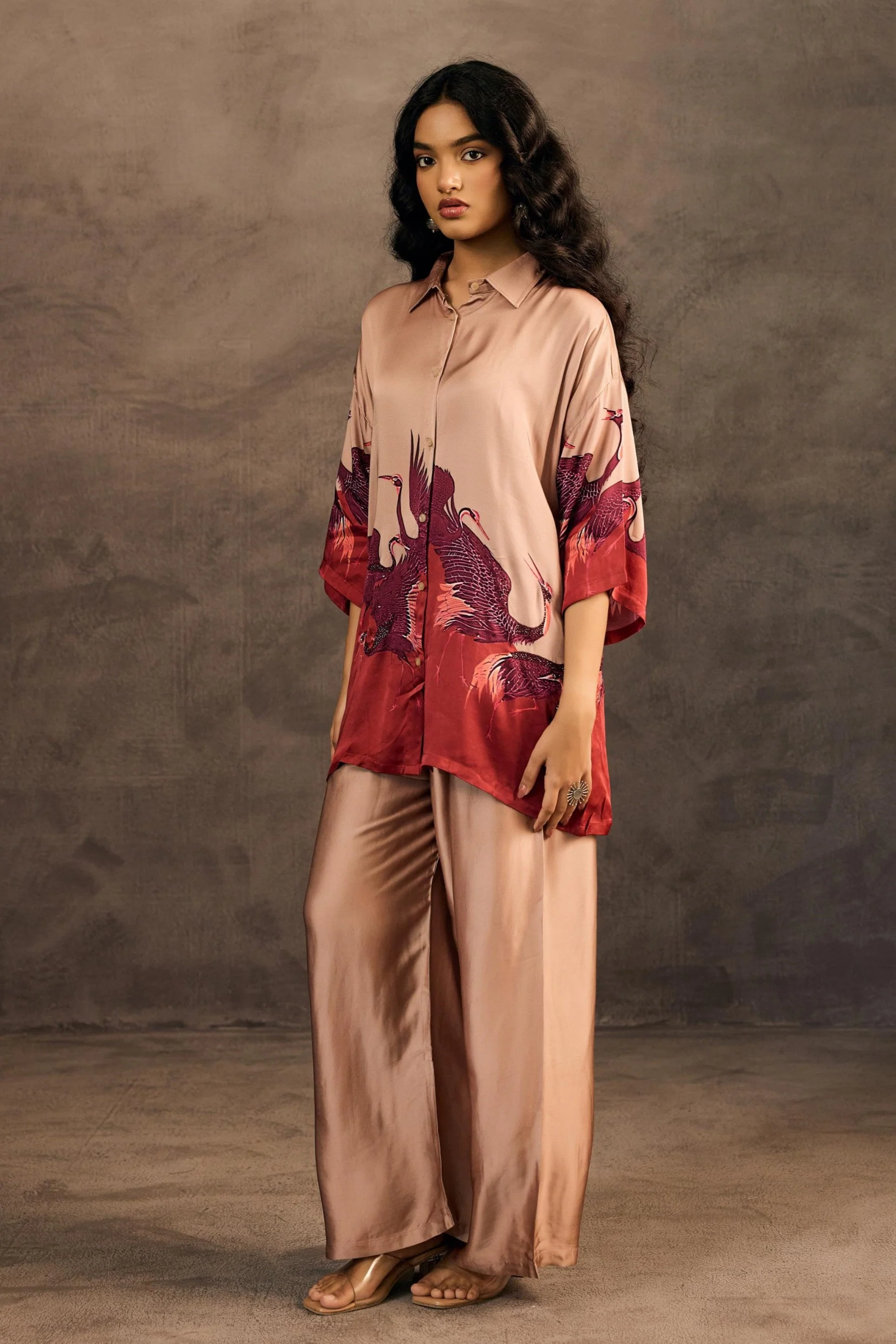 Blush Gold Embellished Satin Silk Co-Ord Set - Image 4
