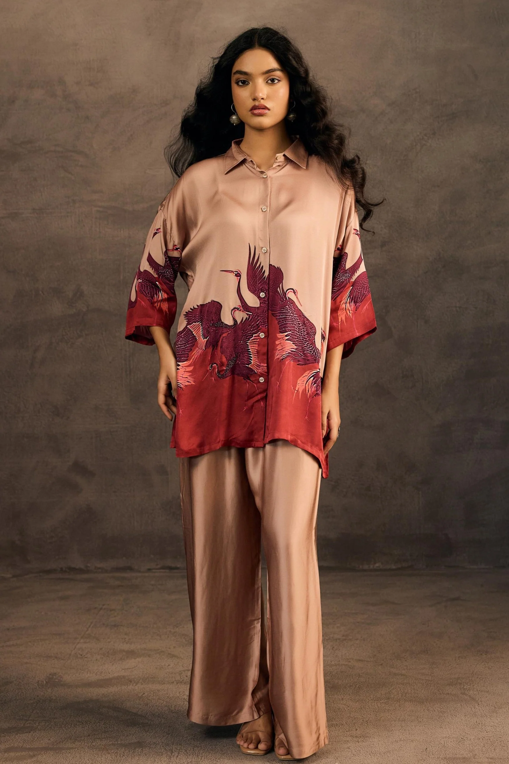 Blush Gold Embellished Satin Silk Co-Ord Set - Image 5