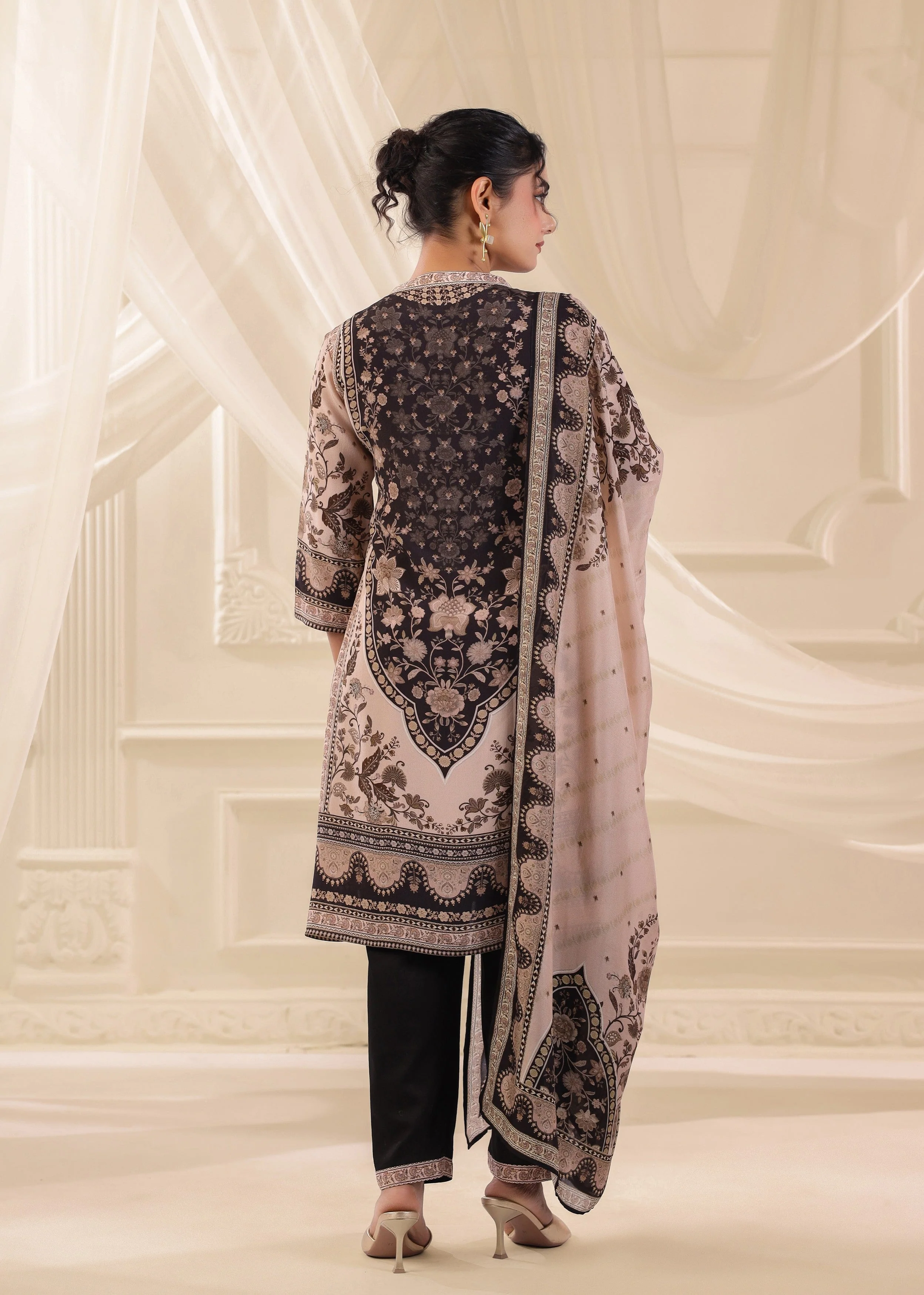 Blush Mocha Printed Crepe Silk Pant Set - Image 6