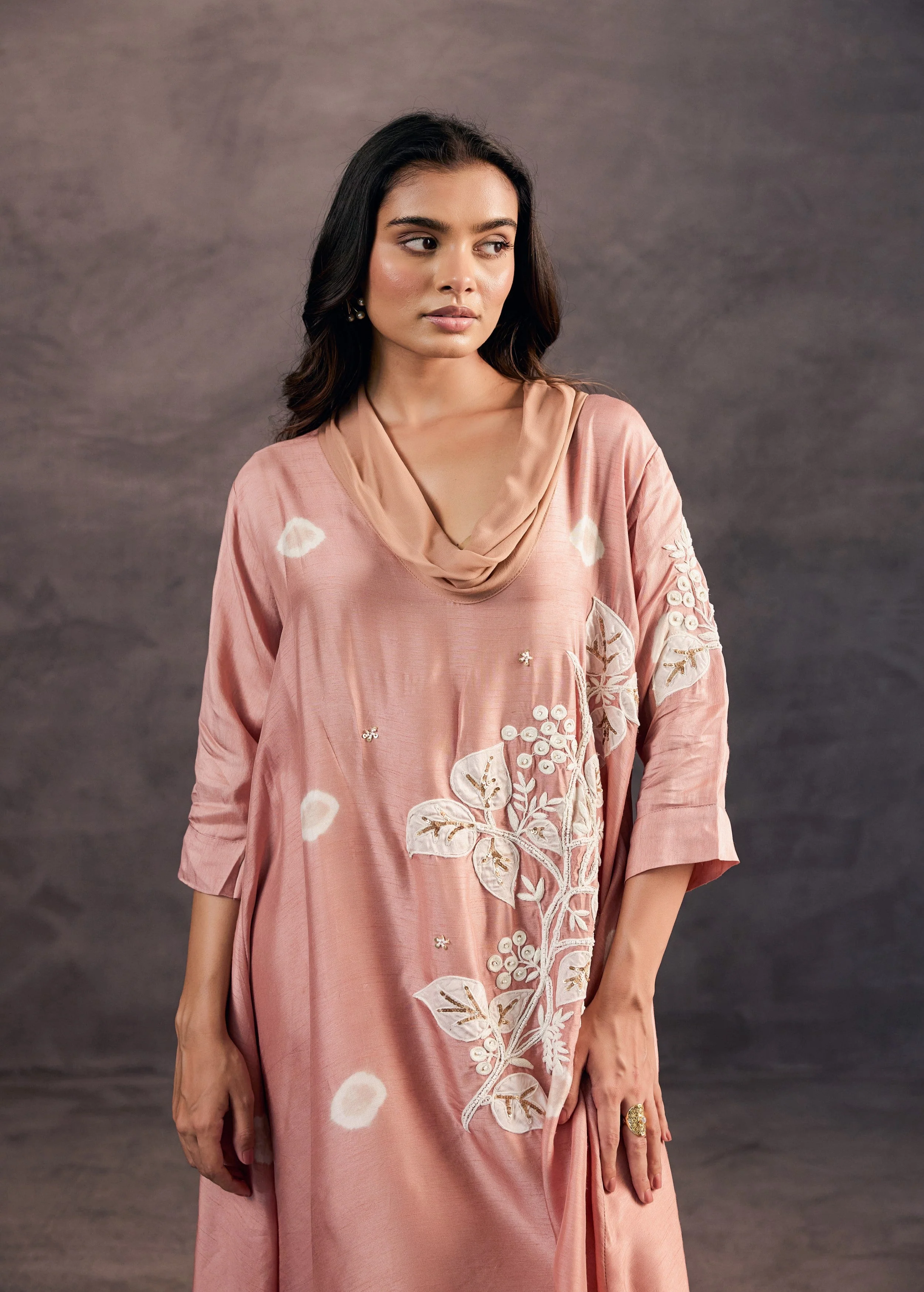Blush Peach Embellished Raw Silk Kurta Set - Image 3