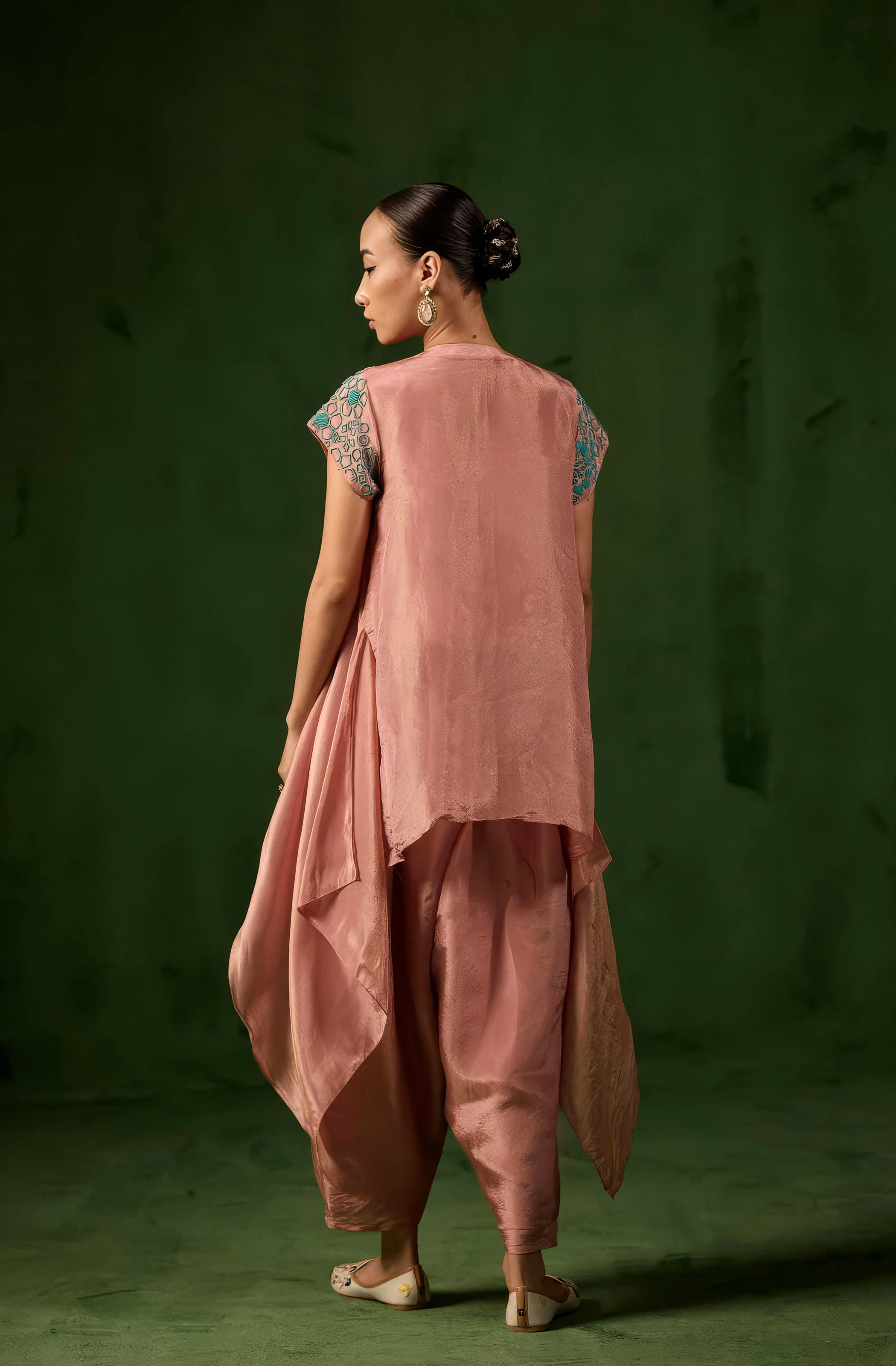 Blush Peach Embellished Shimmer Tissue Silk Co-Ord Set - Image 5