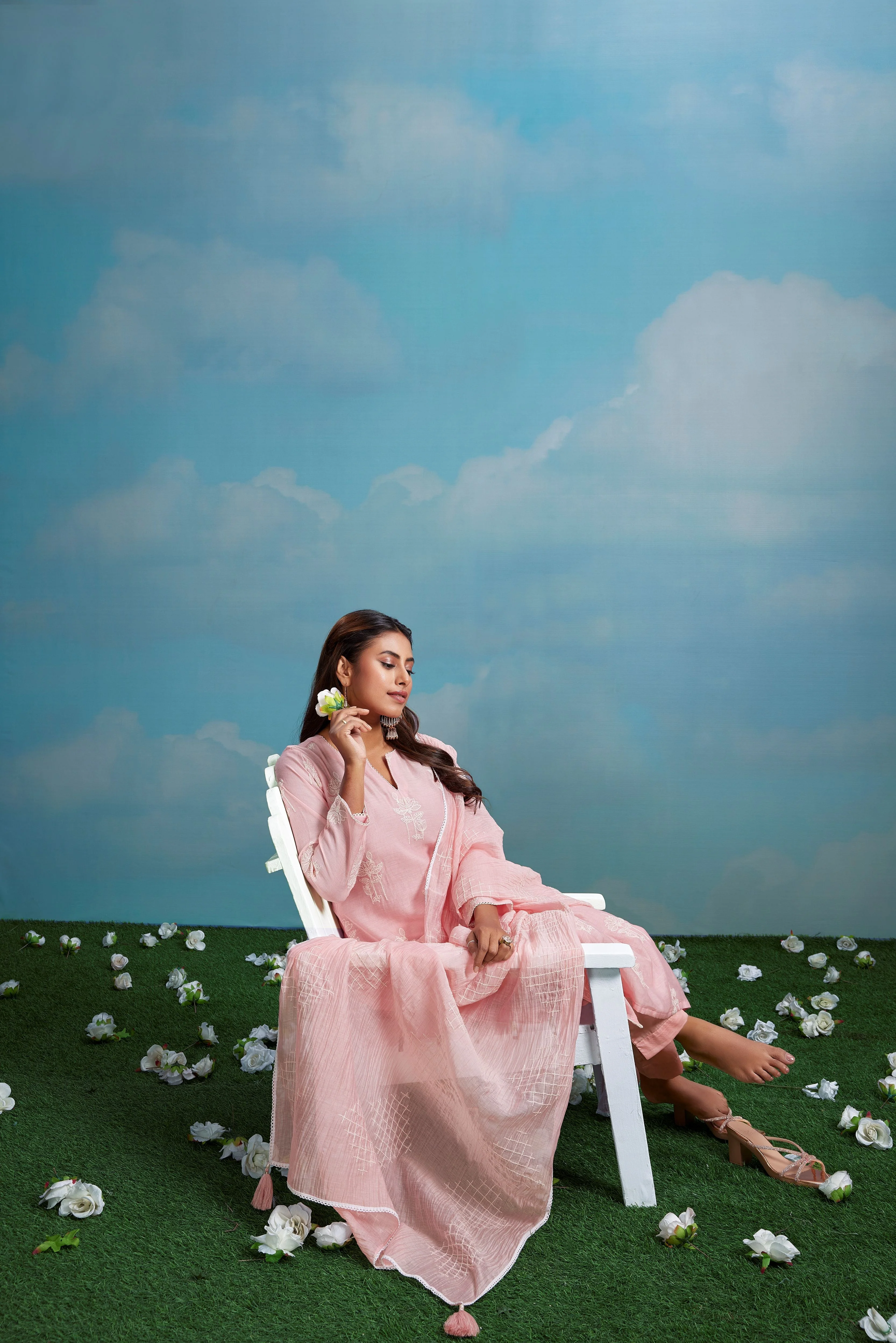 Blush Petal Embroidered Chanderi Silk Pant Set - Image 2