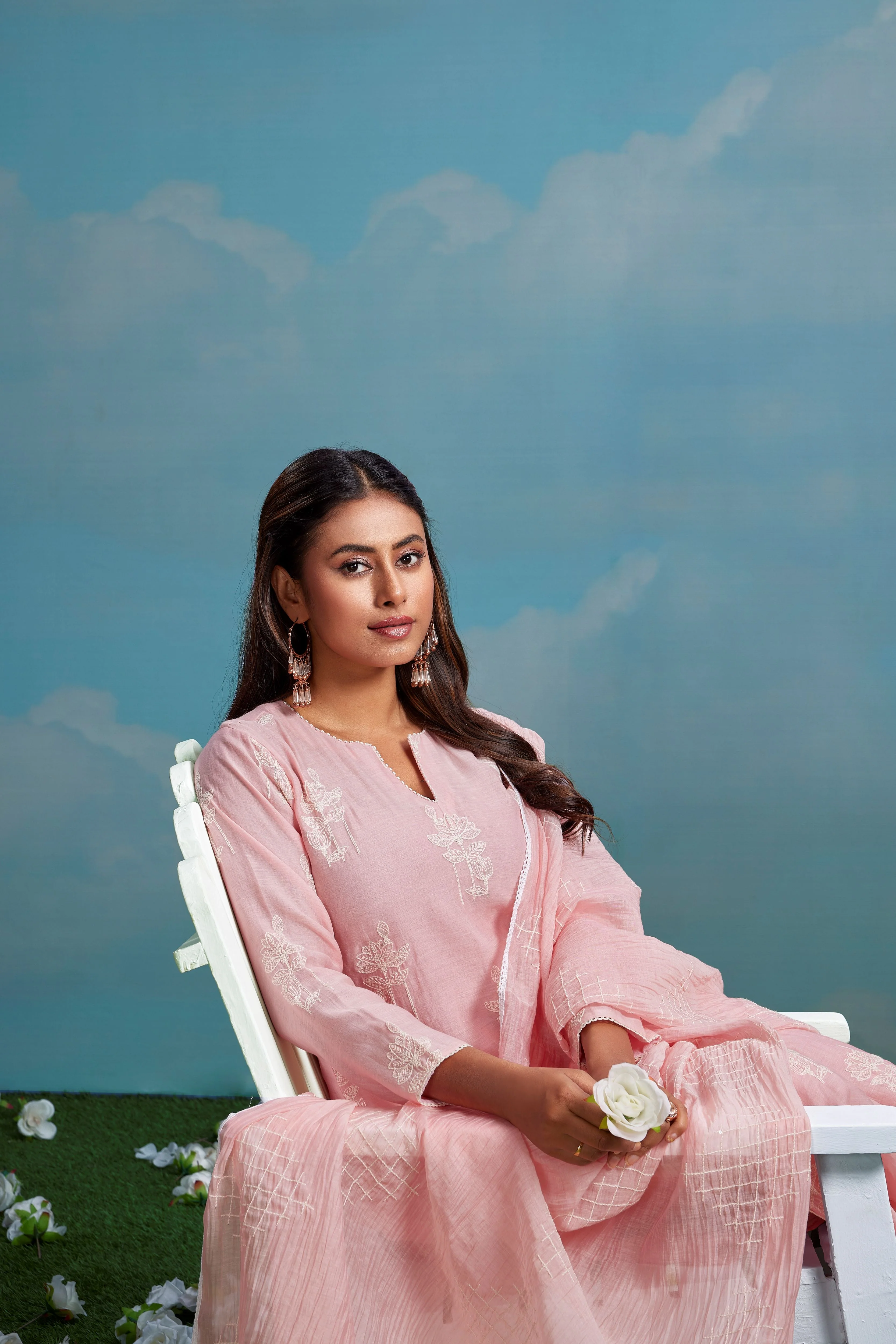 Blush Petal Embroidered Chanderi Silk Pant Set - Image 3