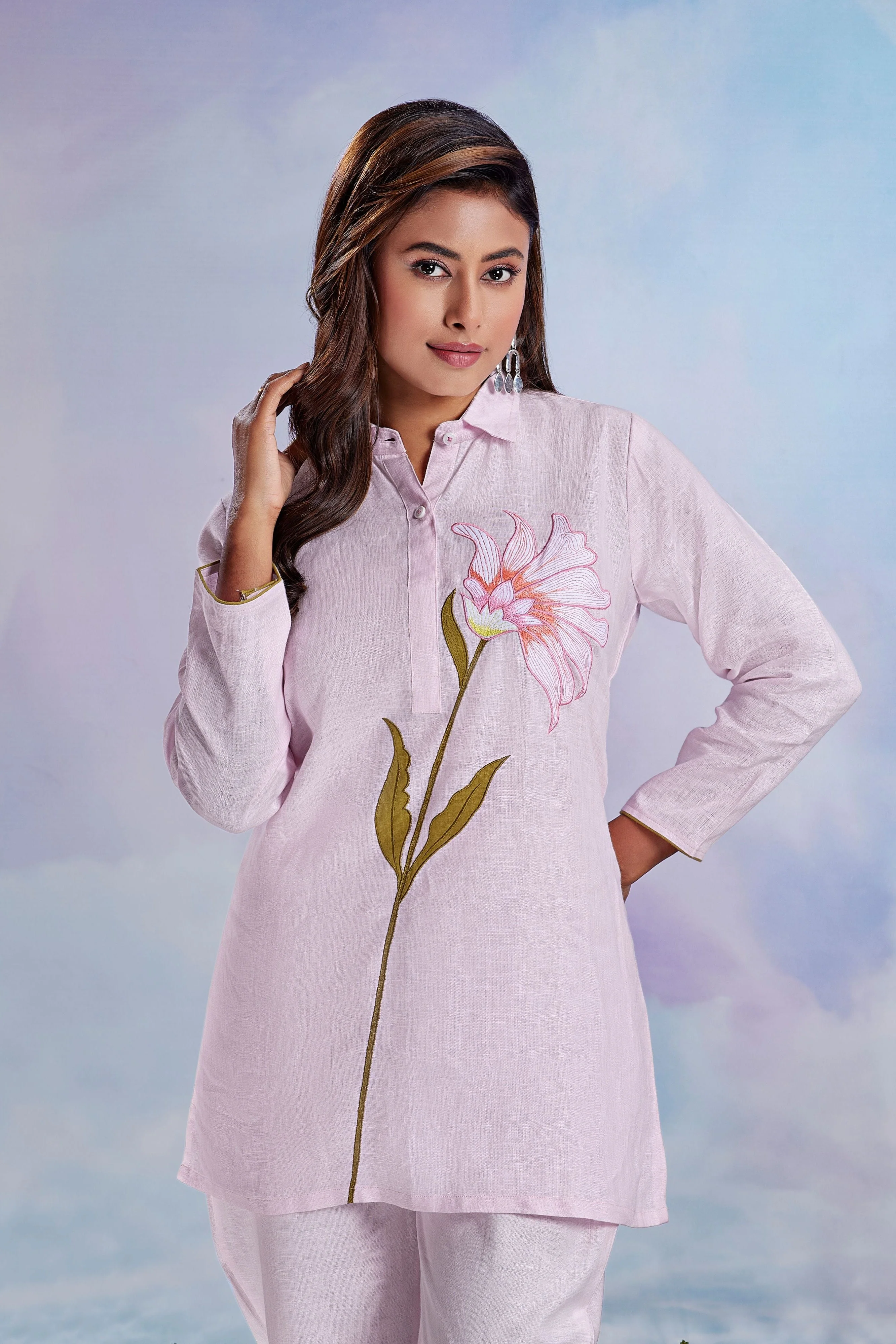Blush Petal Embroidered Linen Co-Ord Set - Image 2