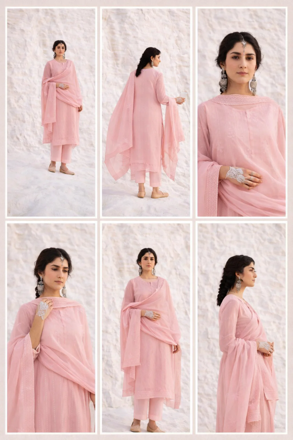 Blush Pink Chikankari Mul-Chanderi Silk Pant Set - Image 4