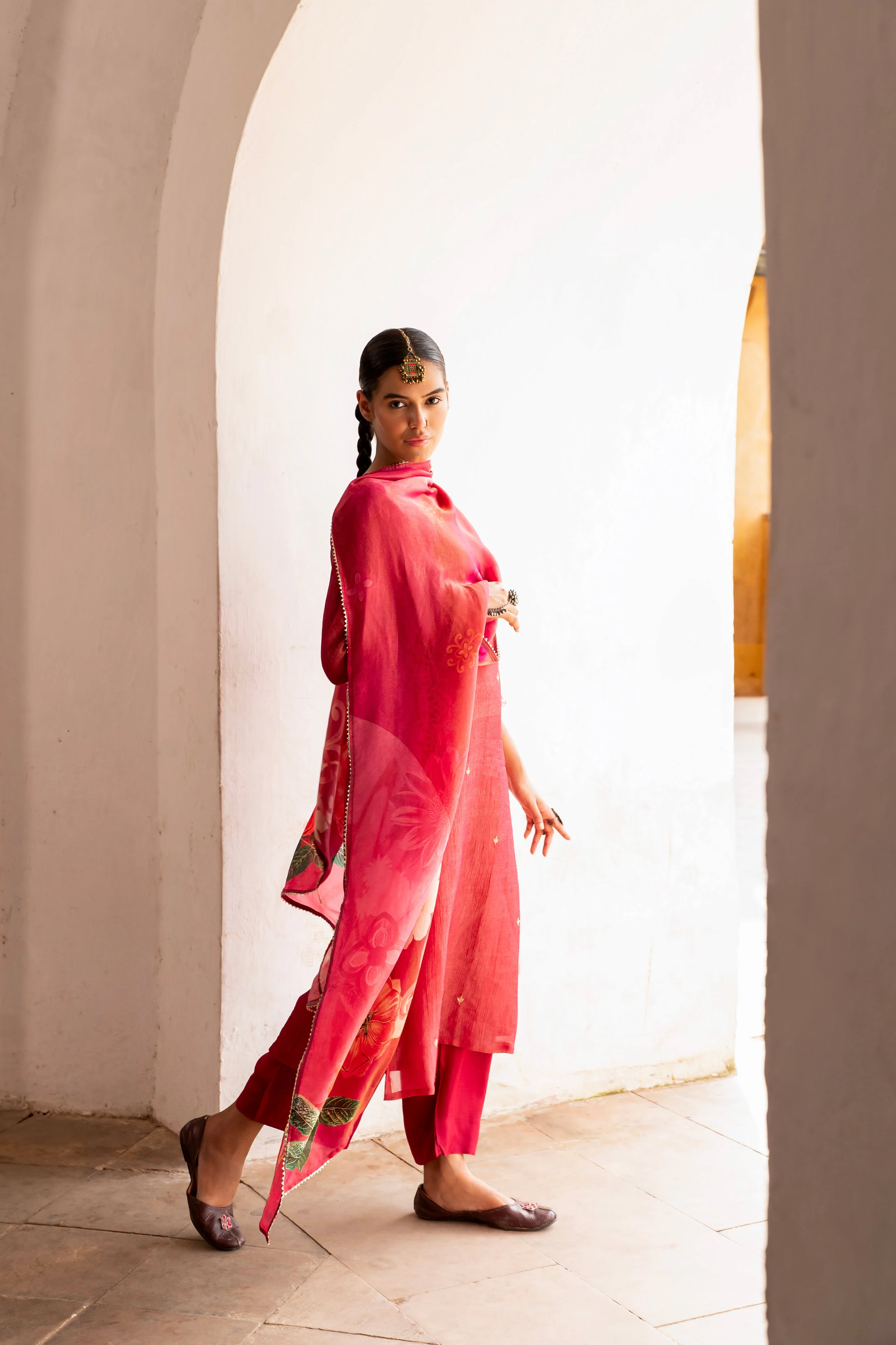Blush Pink Embellished Crushed Tissue Silk Pant Set - Image 3