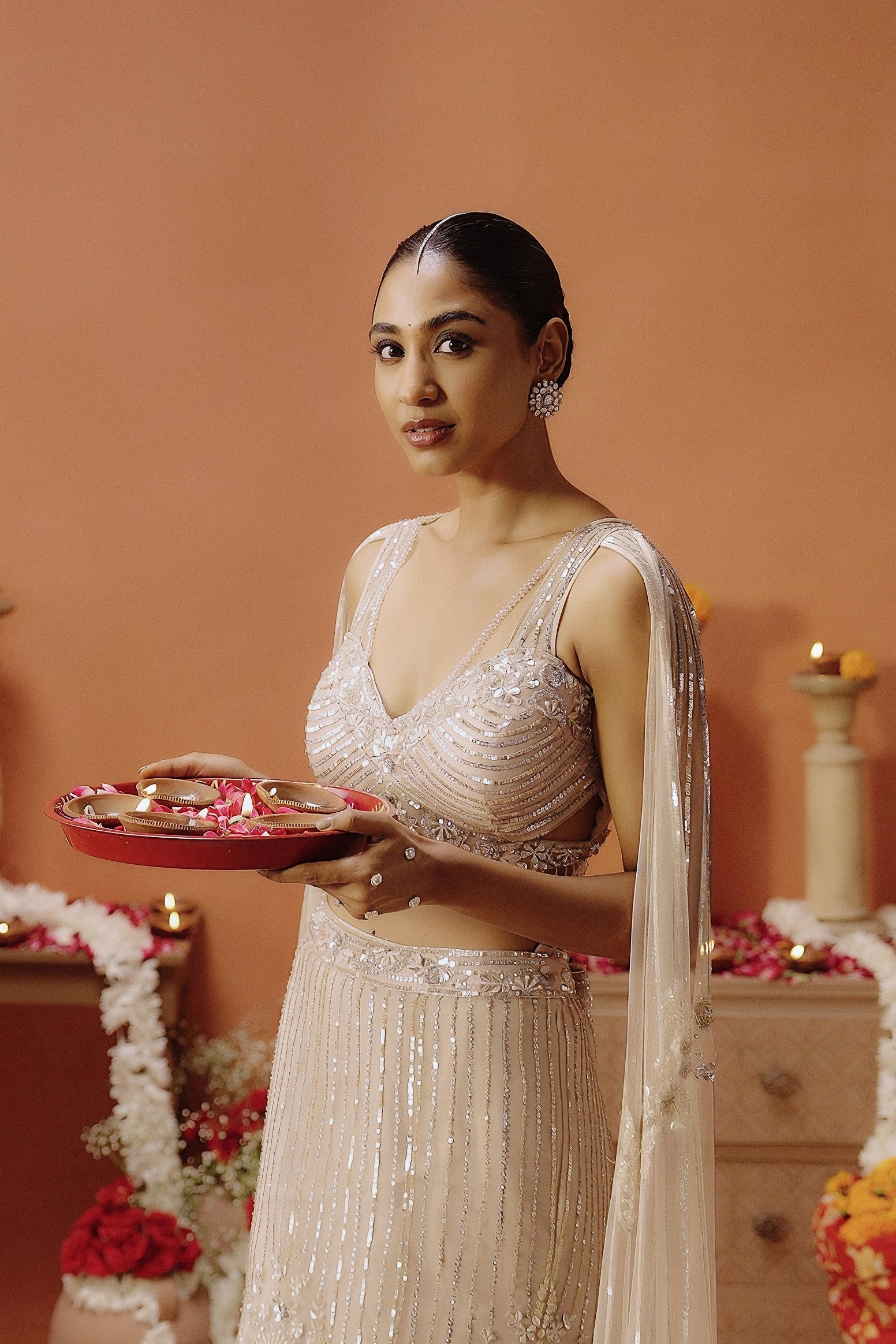Blush Pink Embellished Premium Mono Net Lehenga Set - Image 4