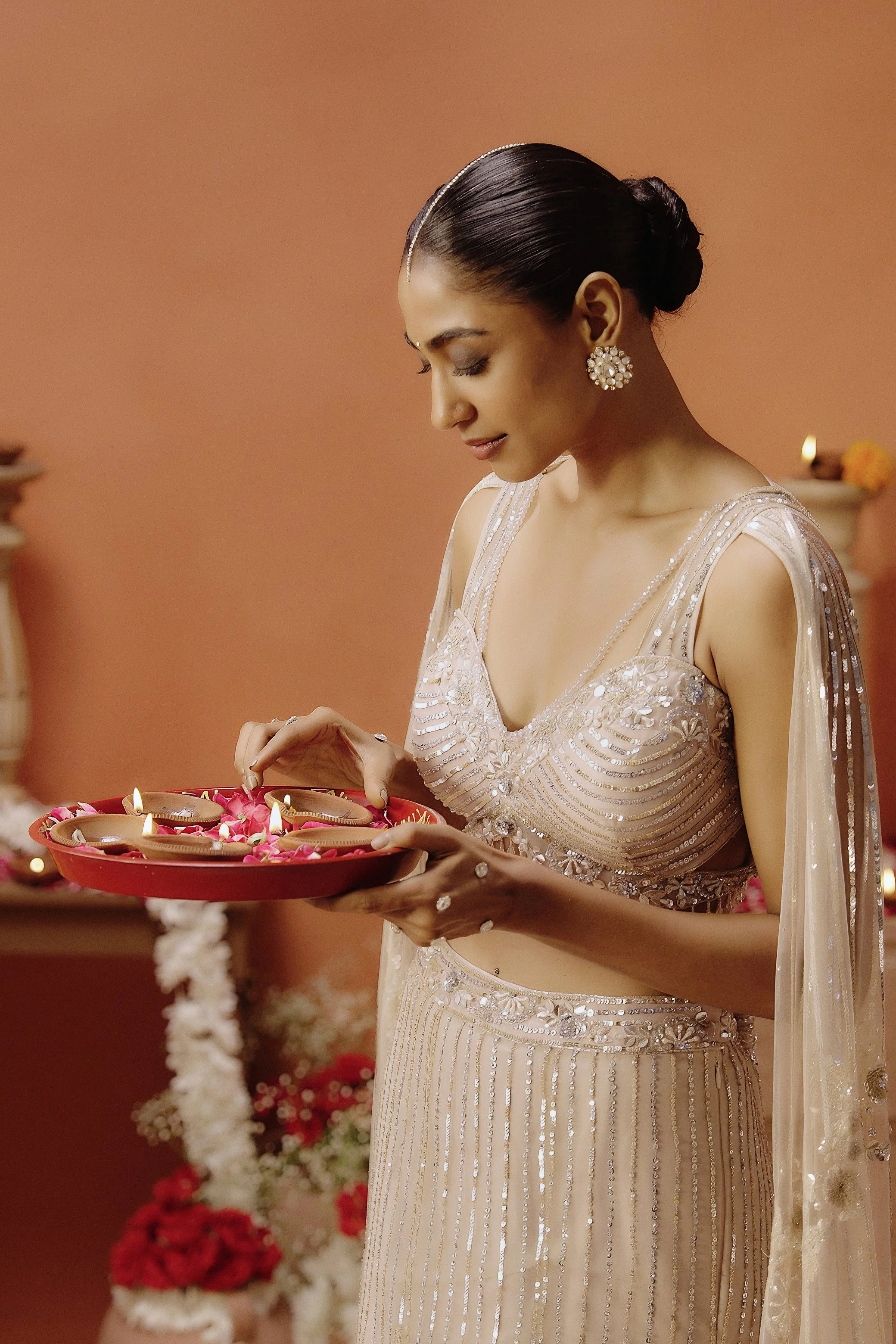 Blush Pink Embellished Premium Mono Net Lehenga Set - Image 5