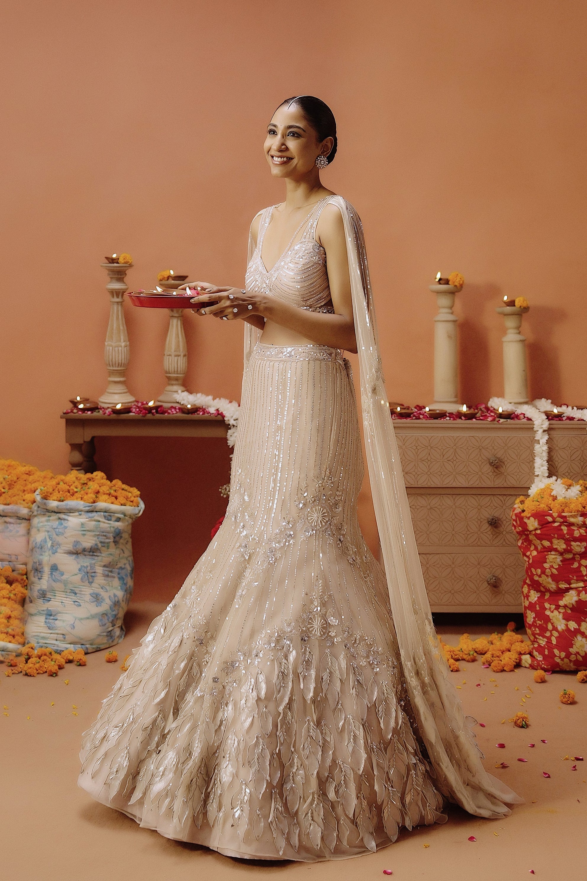 Blush Pink Embellished Premium Mono Net Lehenga Set - Image 6