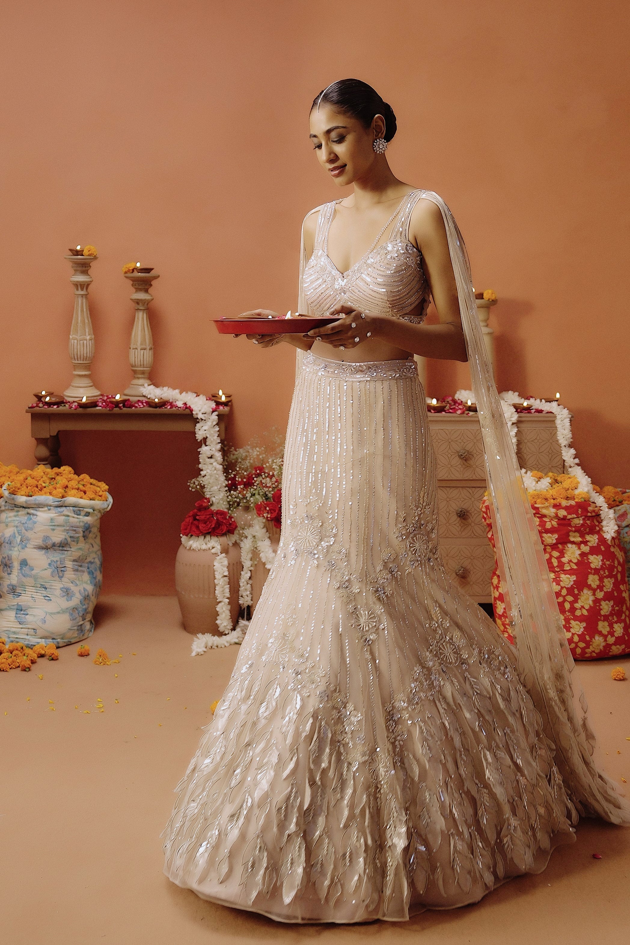 Blush Pink Embellished Premium Mono Net Lehenga Set - Image 7