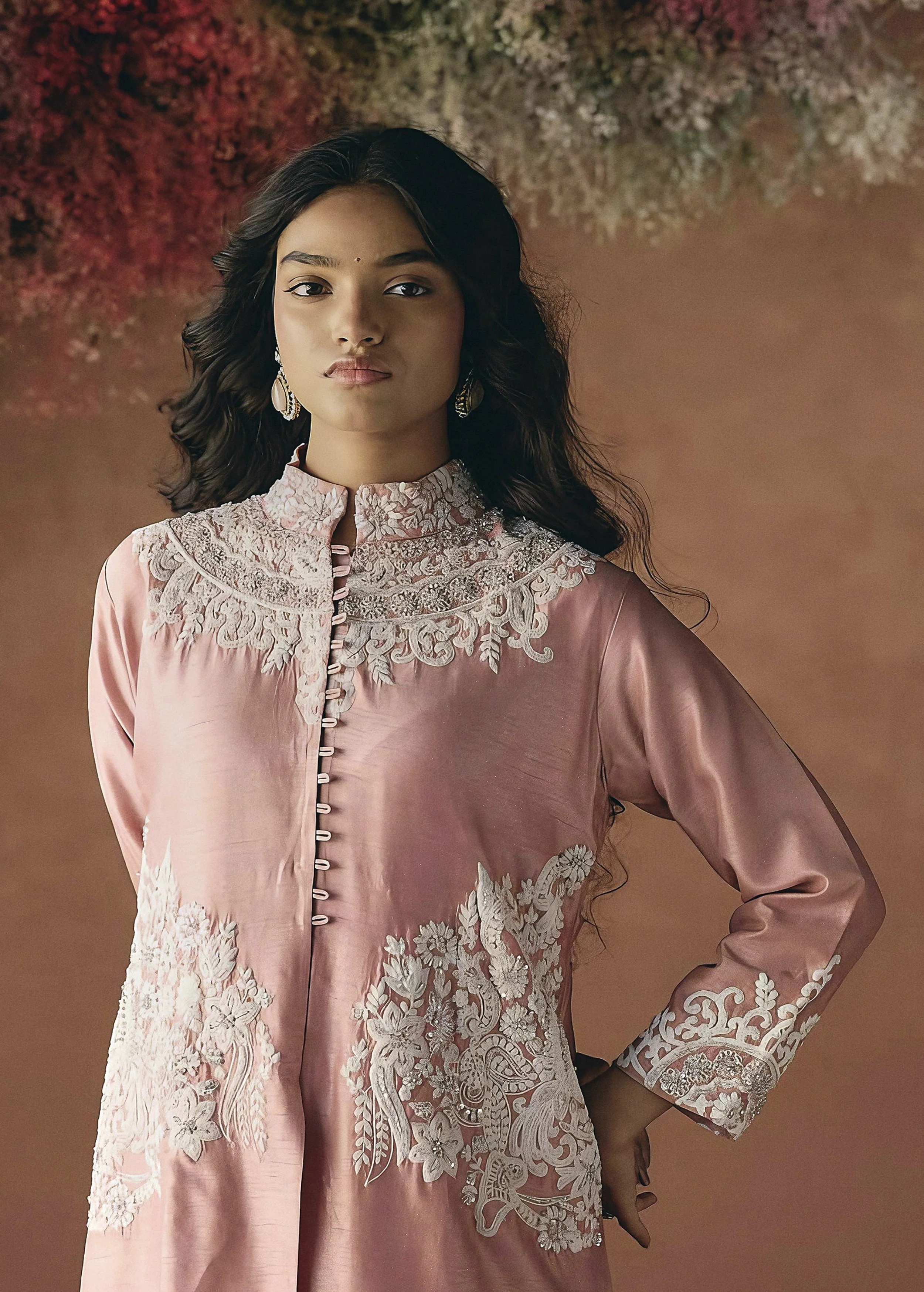 Blush Pink Embellished Raw Silk Kurta Set - Image 3