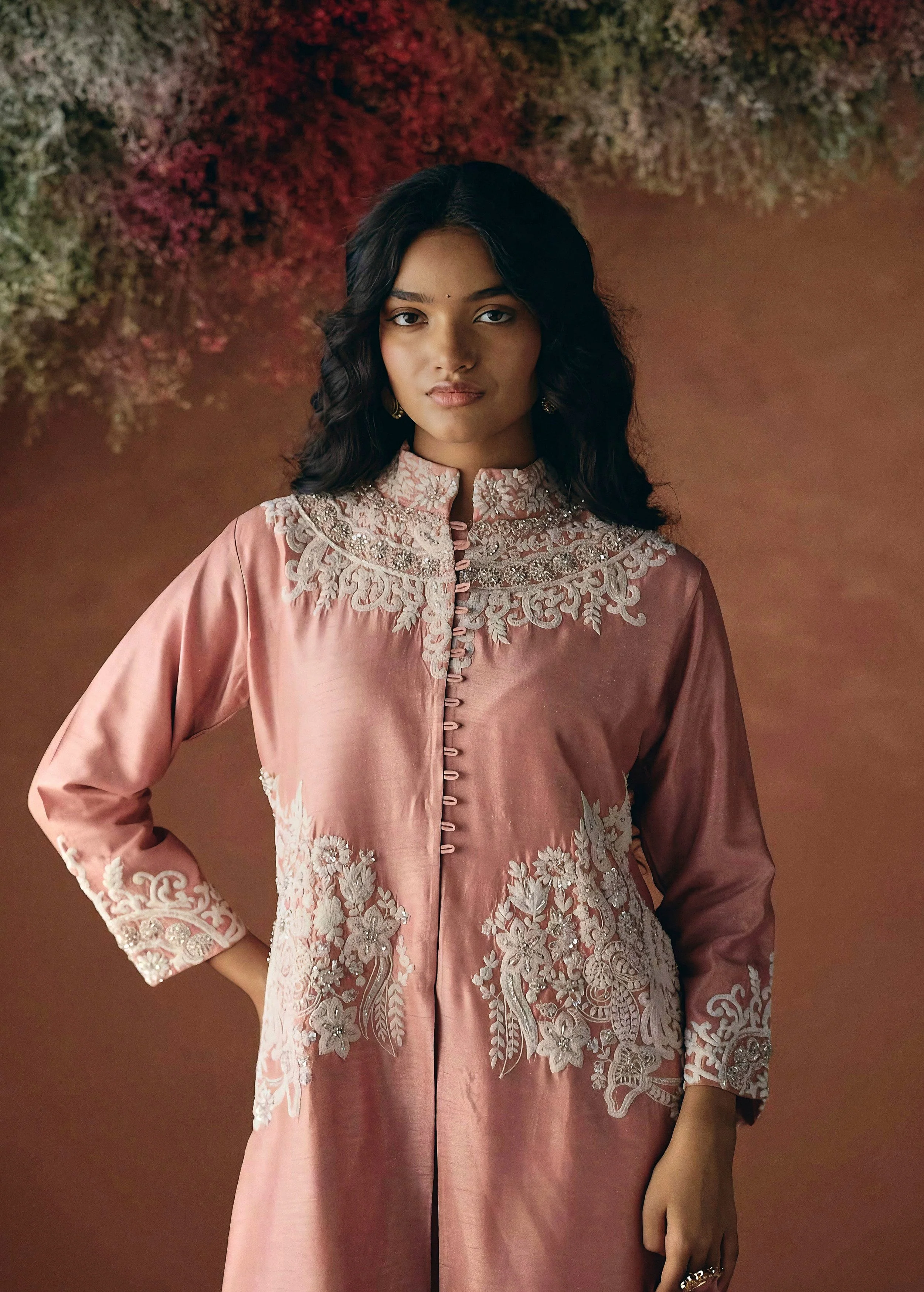 Blush Pink Embellished Raw Silk Kurta Set - Image 4