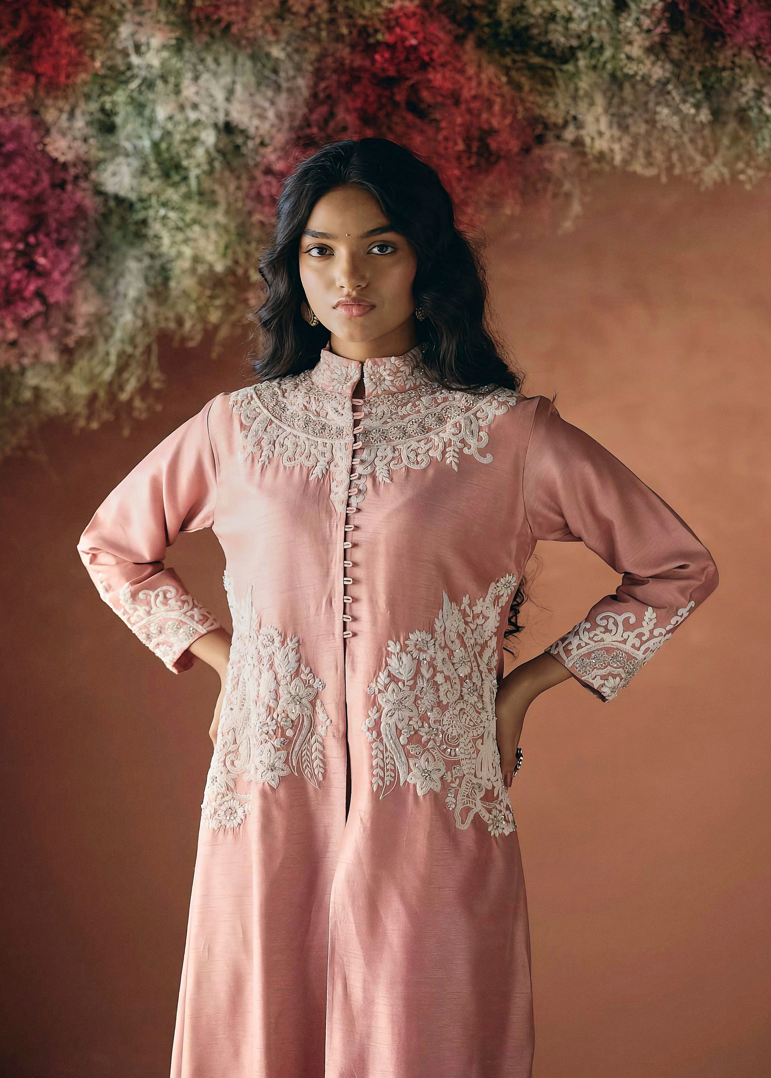 Blush Pink Embellished Raw Silk Kurta Set - Image 5