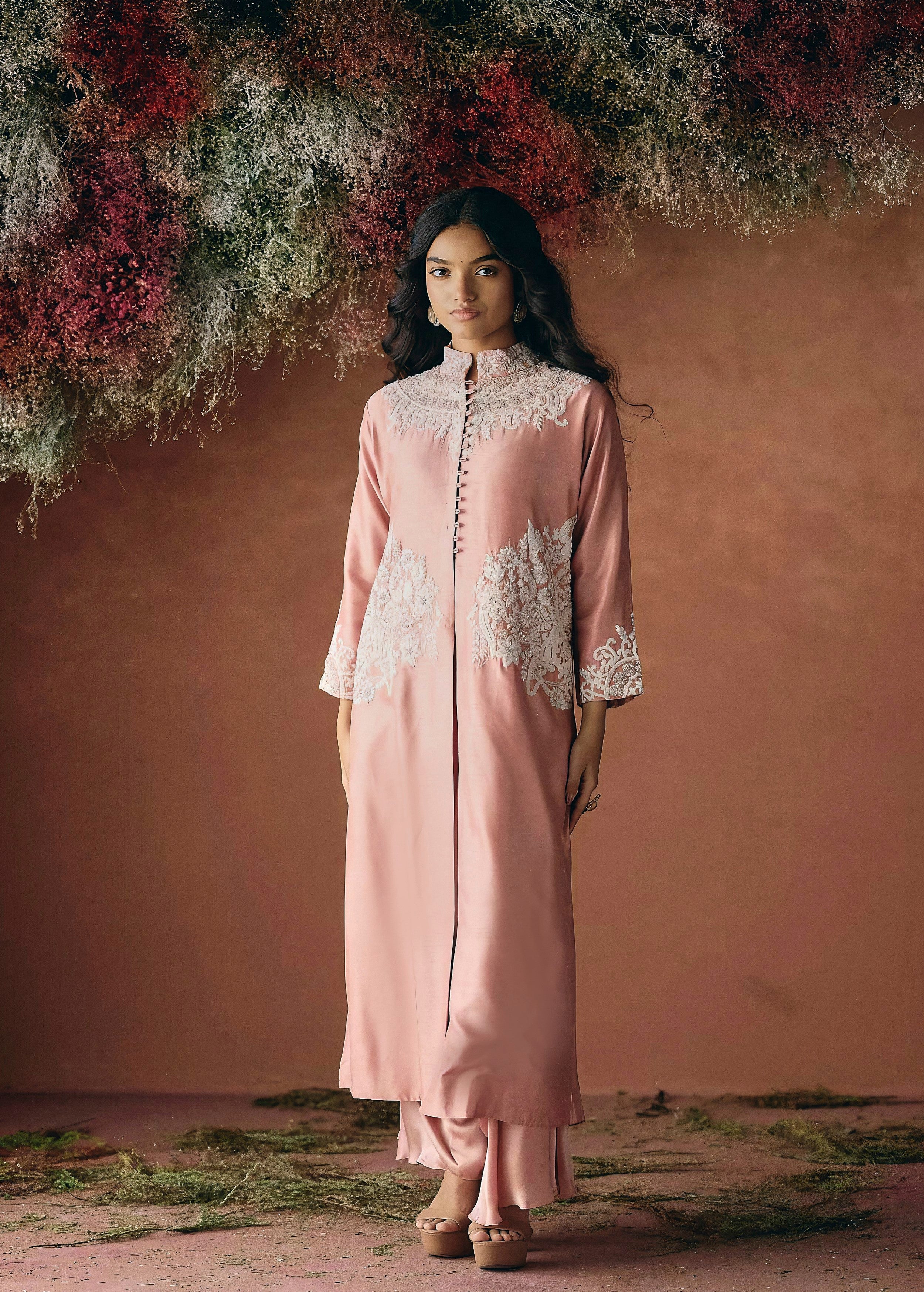 Blush Pink Embellished Raw Silk Kurta Set - Image 6