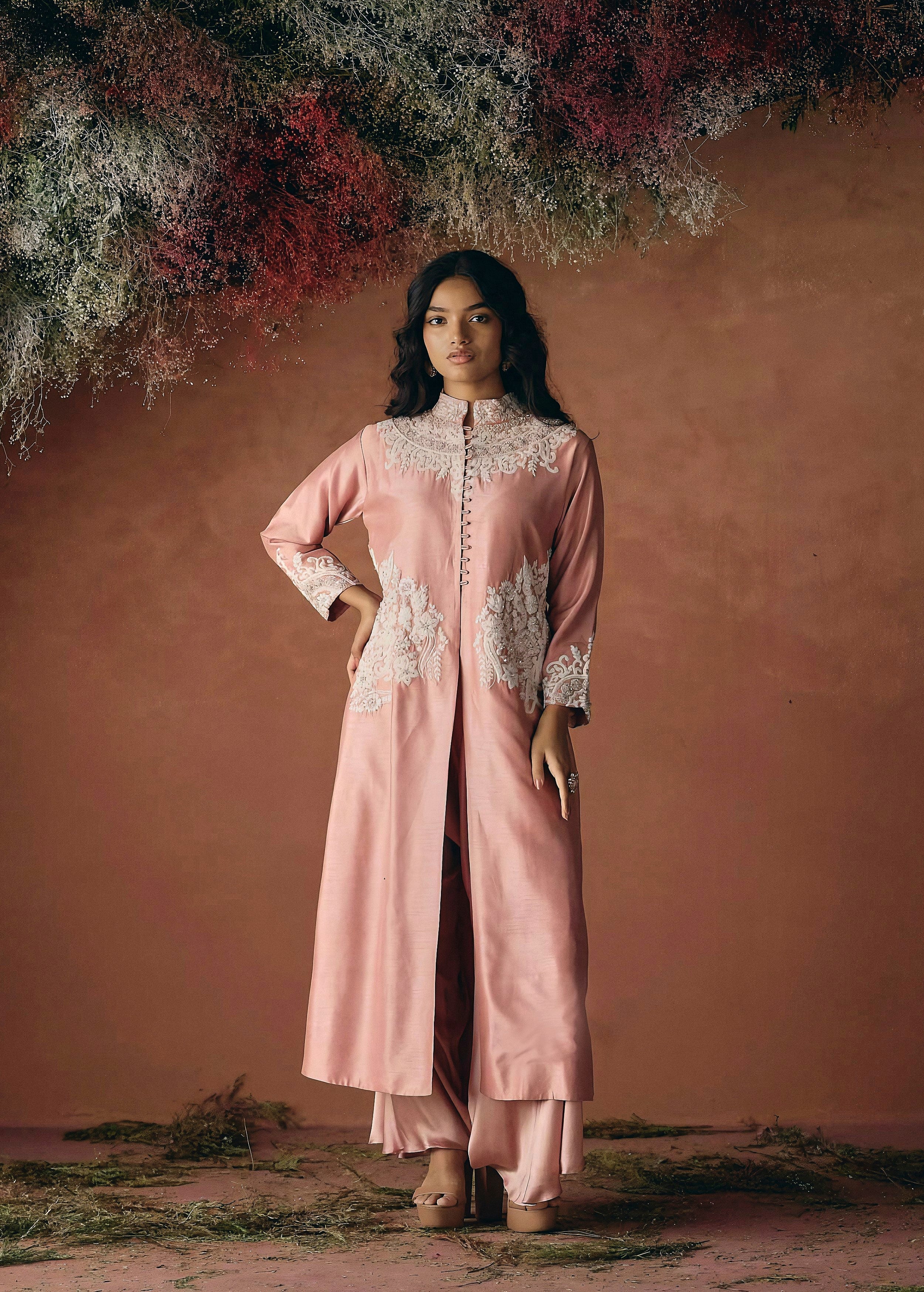Blush Pink Embellished Raw Silk Kurta Set - Image 7